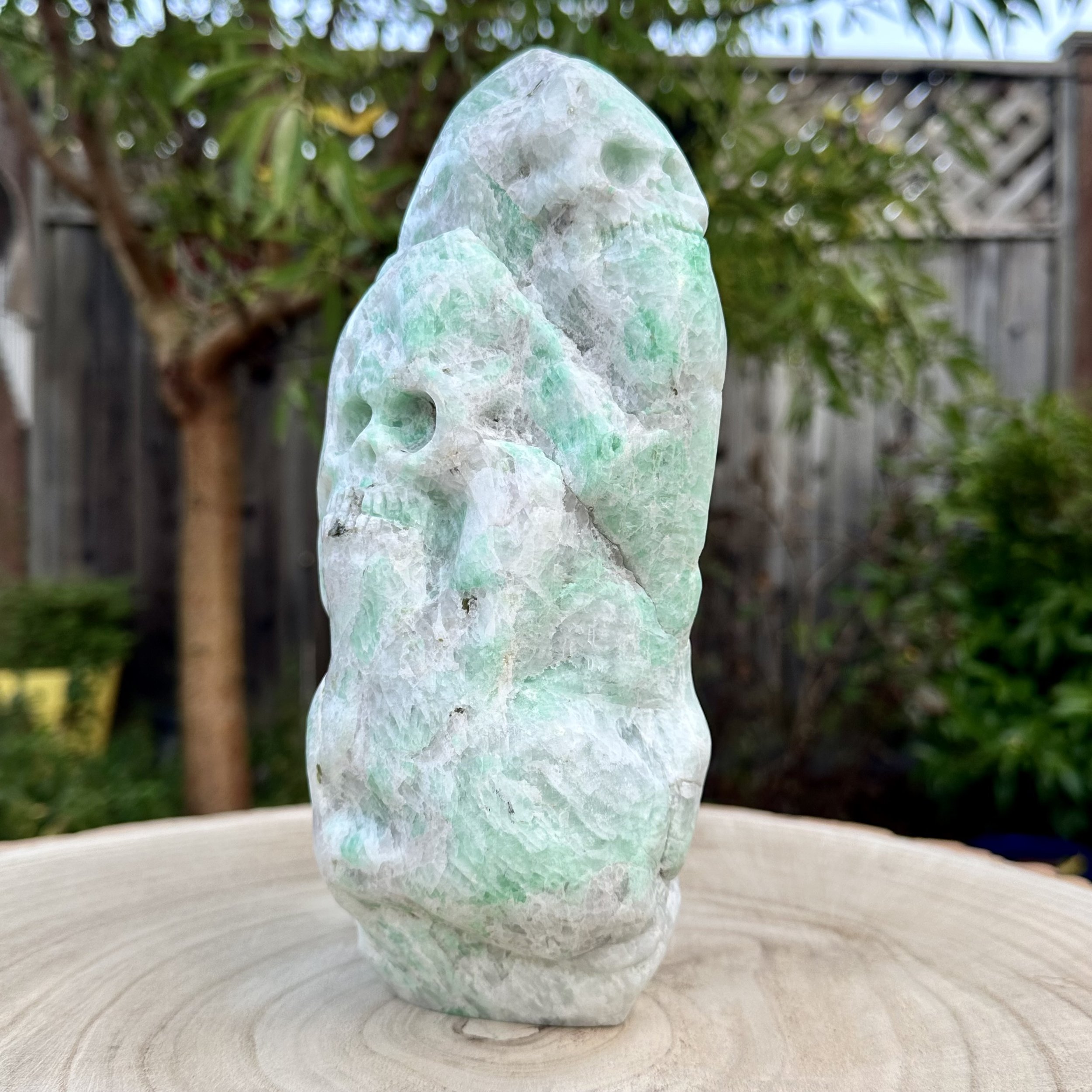 Material: Amazonite  
Title: Crossroads  
Available
 
Working with the crossroads is essential to magickal practice across cultures. This powerful piece has 4 guardian skulls pointed in different directions to channel crossroad energy to your practic
