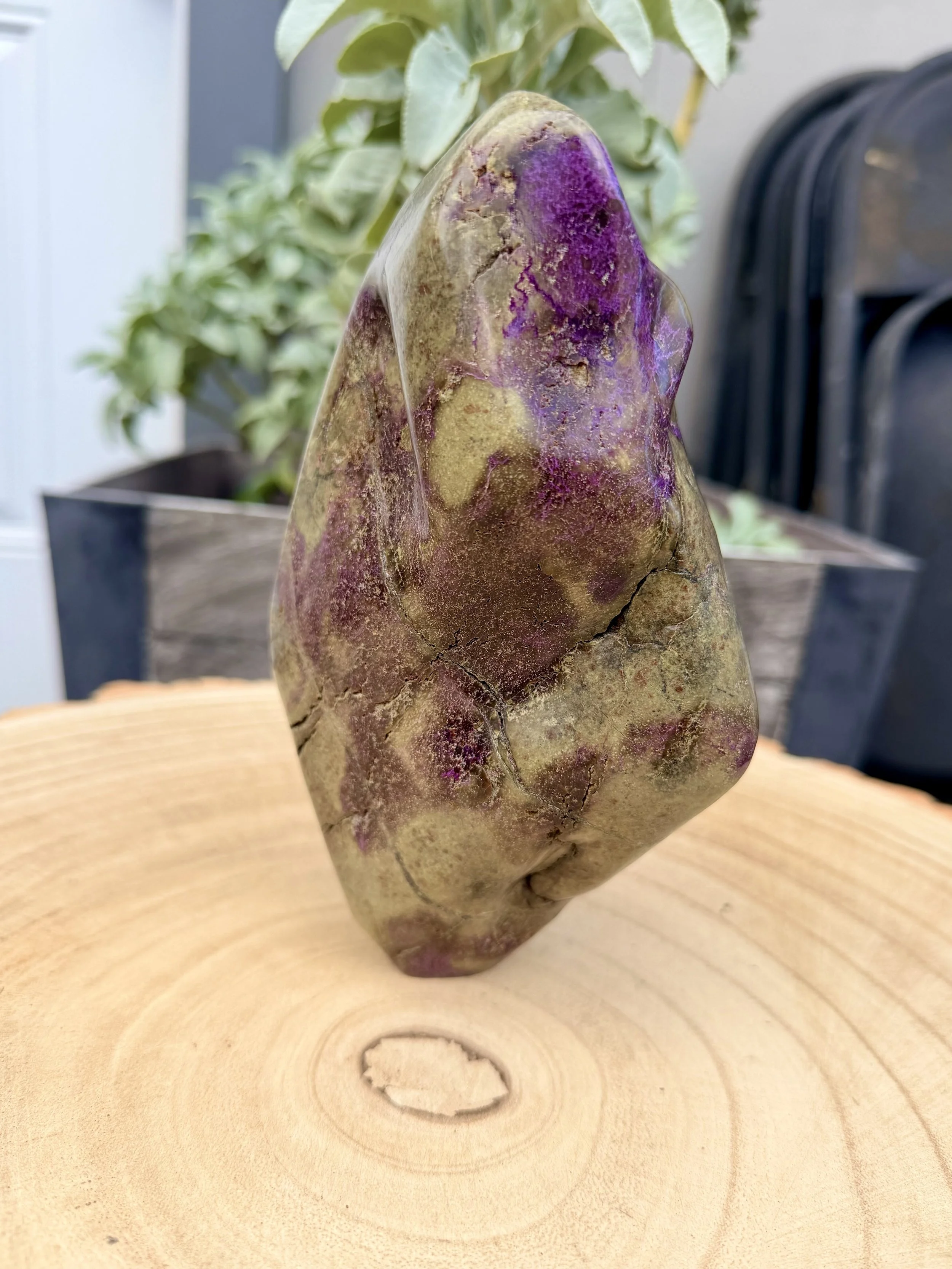 Material: Atlantisite (Stichtite + Serpentine)  
Series: Return To Gaia  
Available
 
This large showpiece sculpture is part of my Return To Gaia series, and shaped to honor the forces that formed it. The carving process followed the natural structur