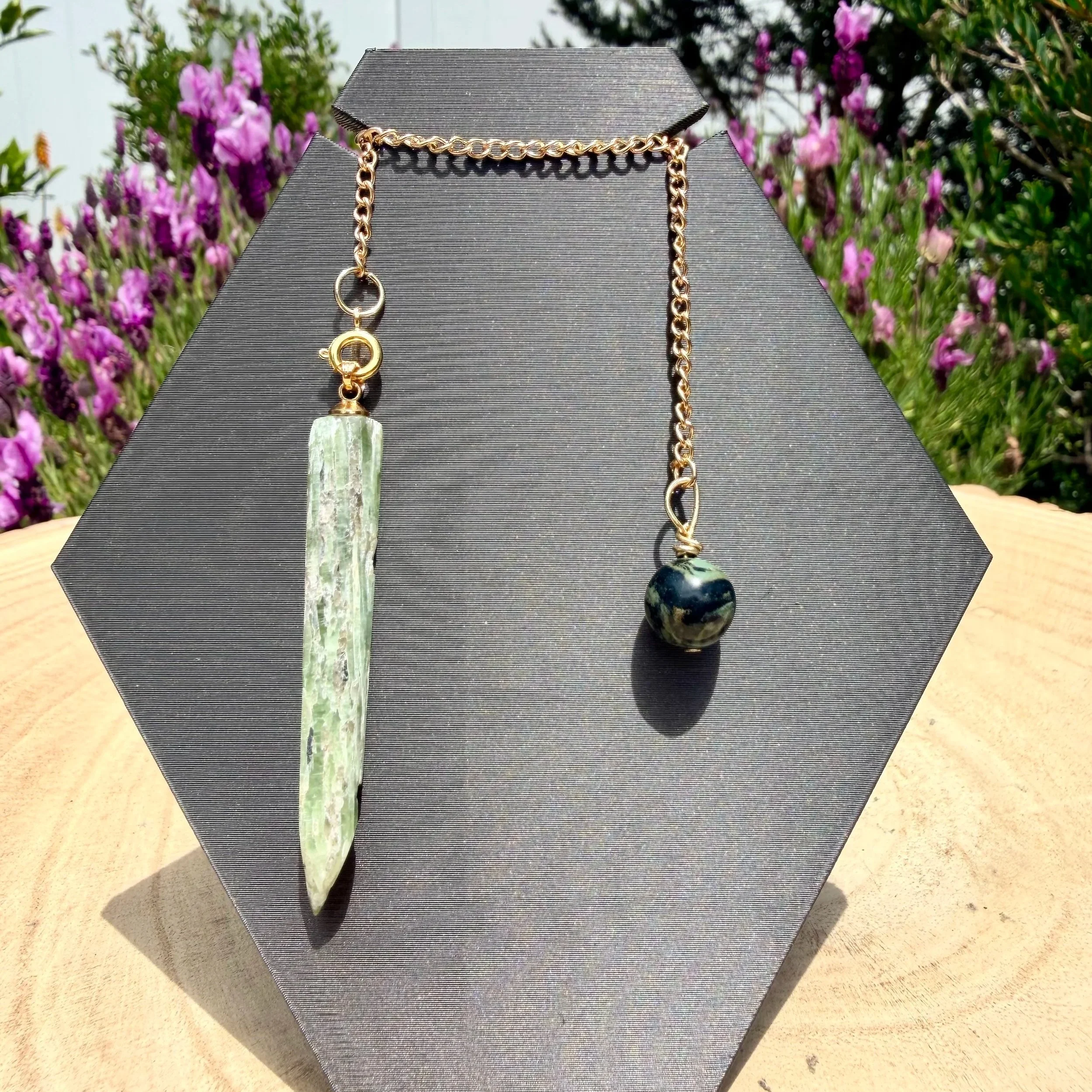 Handmade Pendulum & Pendant - Green Kyanite with Kambaba
