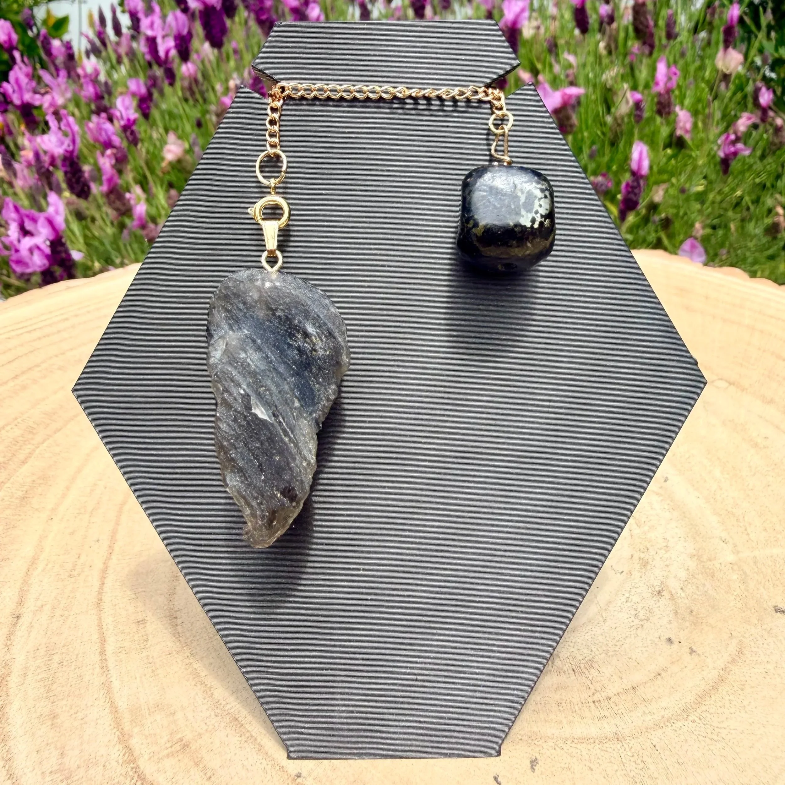 Handmade Pendulum & Pendant - Cintamani with Coppernite (Indian Nuummite)