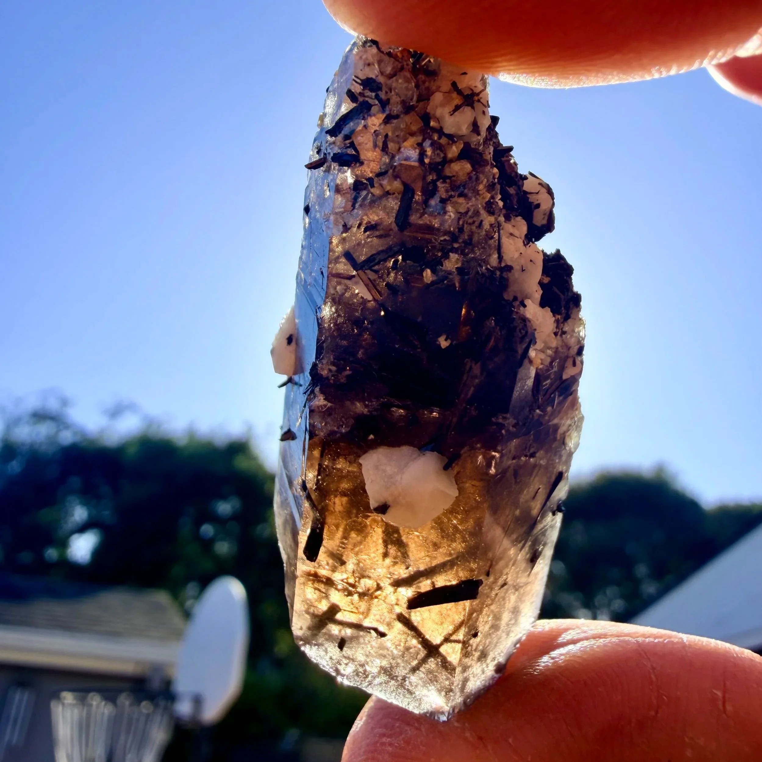 Smoky Quartz Point with Aegerine and Feldspar