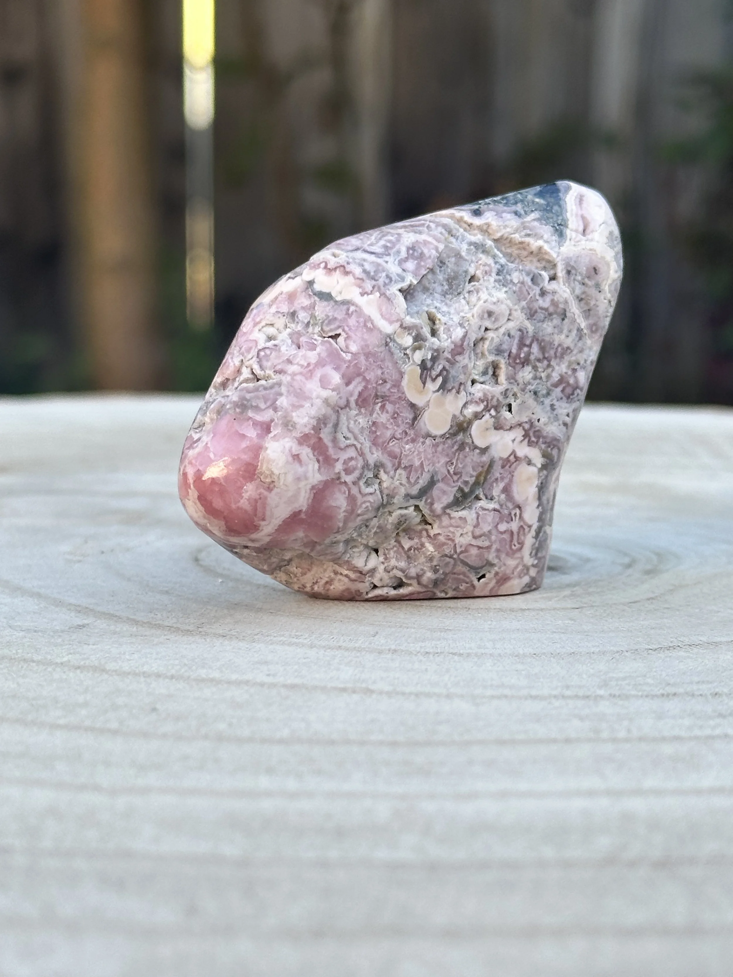 Material: Rhodocrosite
A range of pinks with bands of grey make Rhodocrosite a gorgeous heart companion stone.
