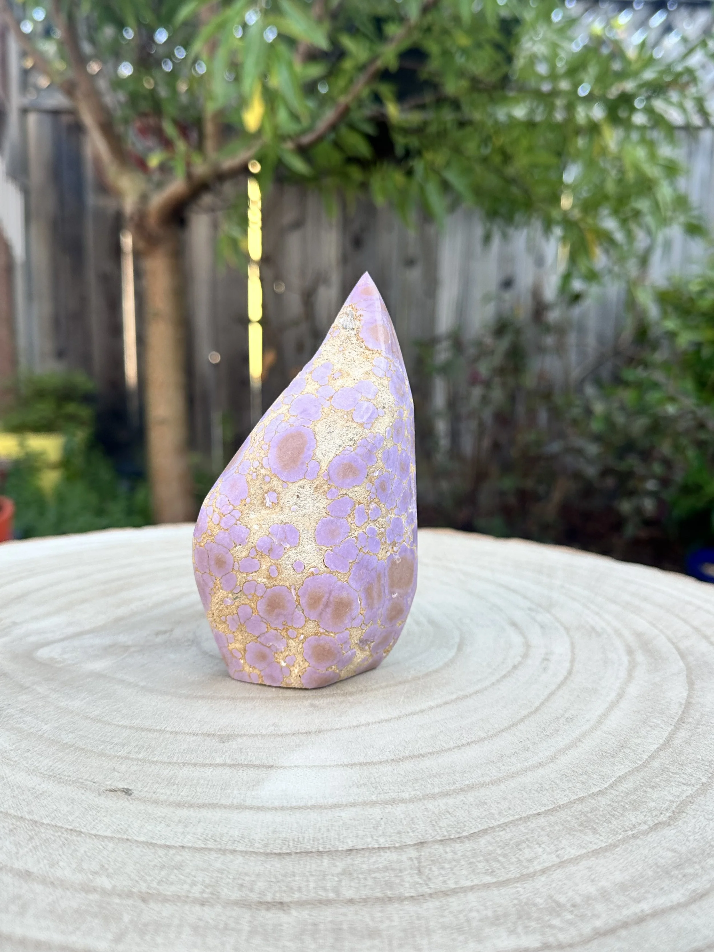 Material: Phosphosiderite
Sold
Phosphosiderite is a rare mineral made up of iron and phosphorous. The pink in this piece actually glitters. I feel Phosphosiderite as a physical relaxation energy. The interplay of the matrix reminds me of a giraff