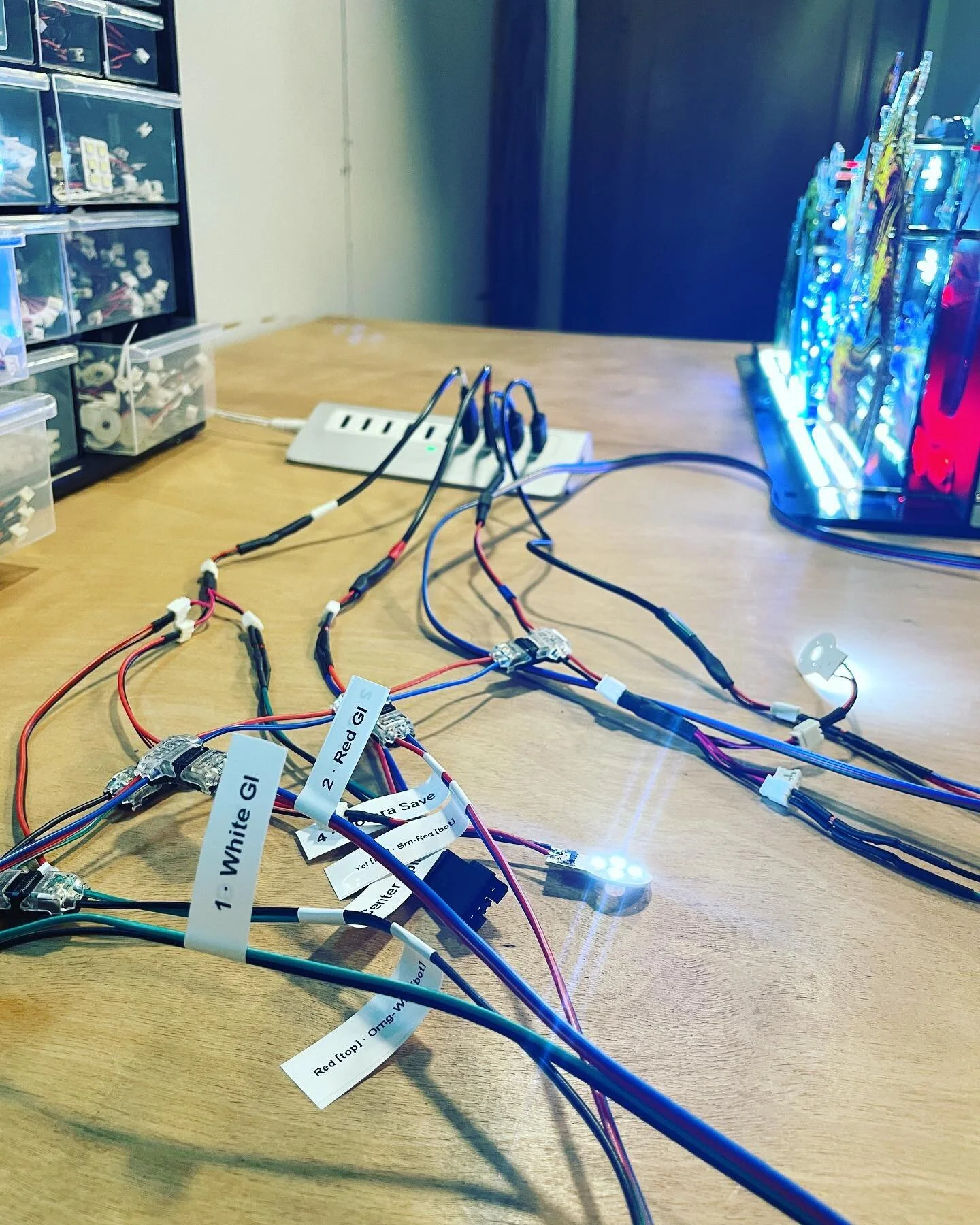 Wiring harness testing. Each harness is assembled, label and then tested on a live unit.