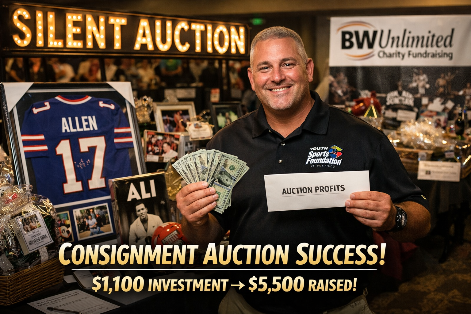 Successful silent auction fundraiser featuring consignment auction items and sponsored inventory that helped a nonprofit raise over $5,500 through a no-risk fundraising strategy.