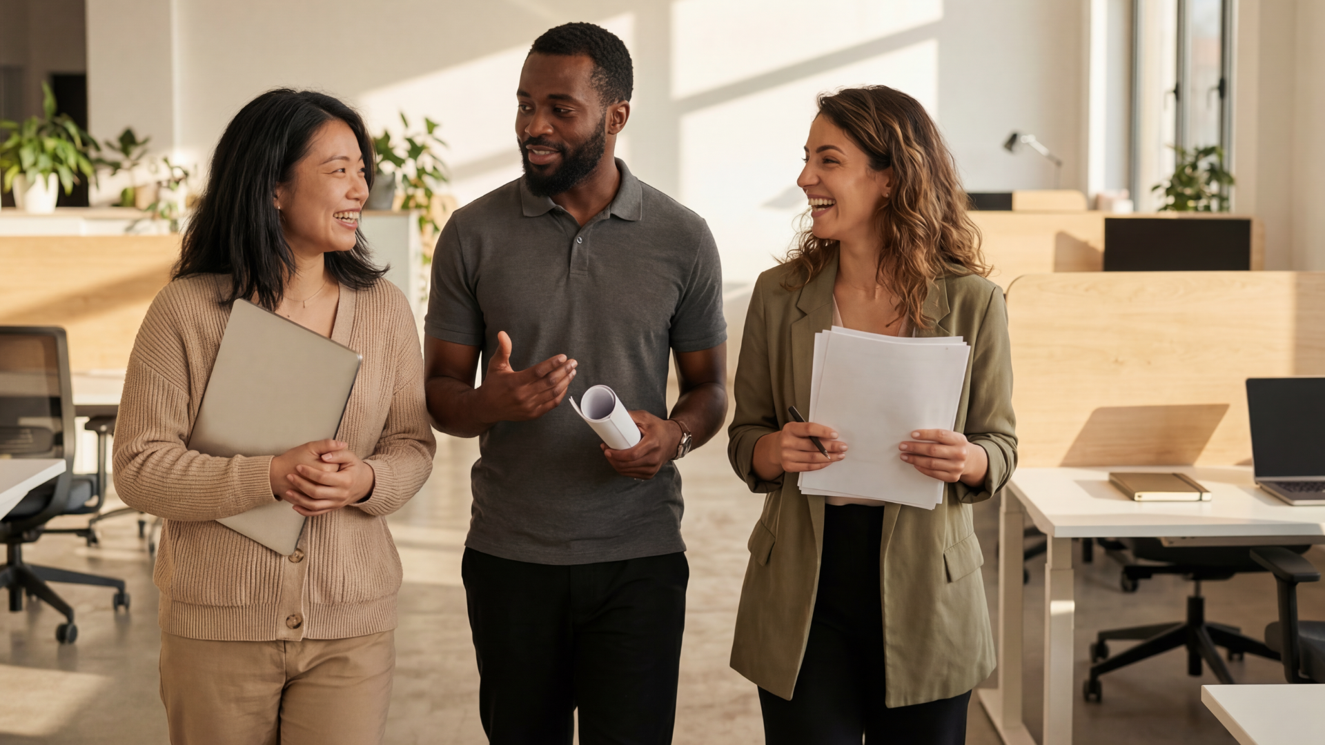 Business leaders engaged in conversation during an organizational transition