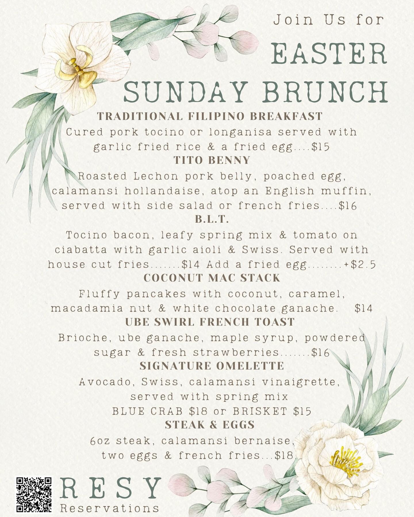 Join us for Easter Sunday Brunch from 11-3pm 🥂