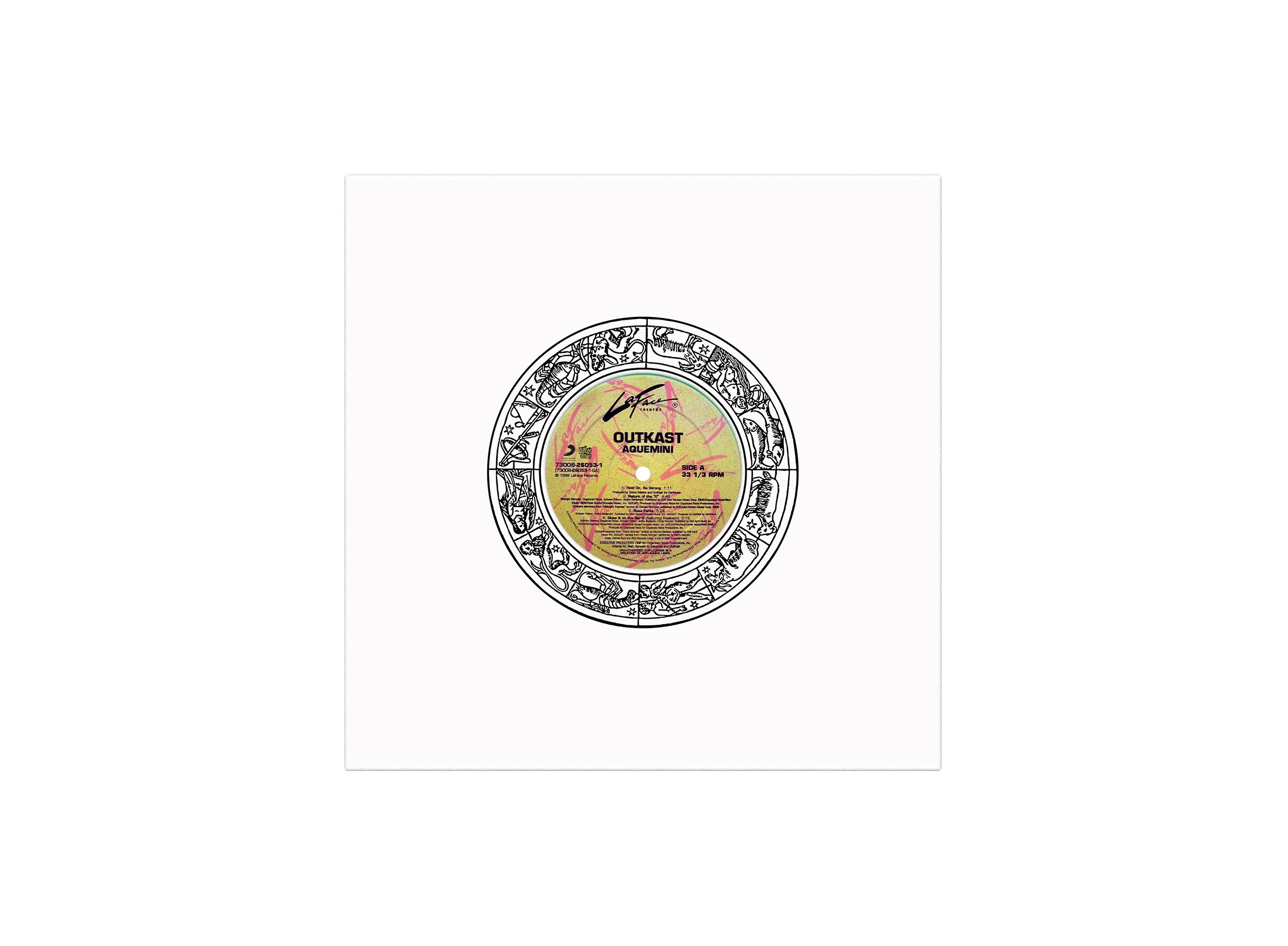 housing the vinyl in this edition, are custom white paper inner sleeves, with signs of the zodiac as referenced in the original release.