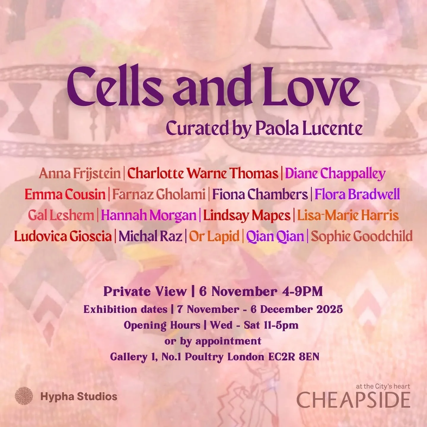 Thrilled to be in this show! Opening this Thursday.

@hyphastudios 📣 HYPHA PRESENTS -
Cells and Love
curated by Paola Lucente @lucente_paola

🎟️ PV: Thursday, 6 November 2025, 6 &ndash; 9pm
Please RSVP via Hypha Studios&rsquo; Eventbrite

📍Hypha G