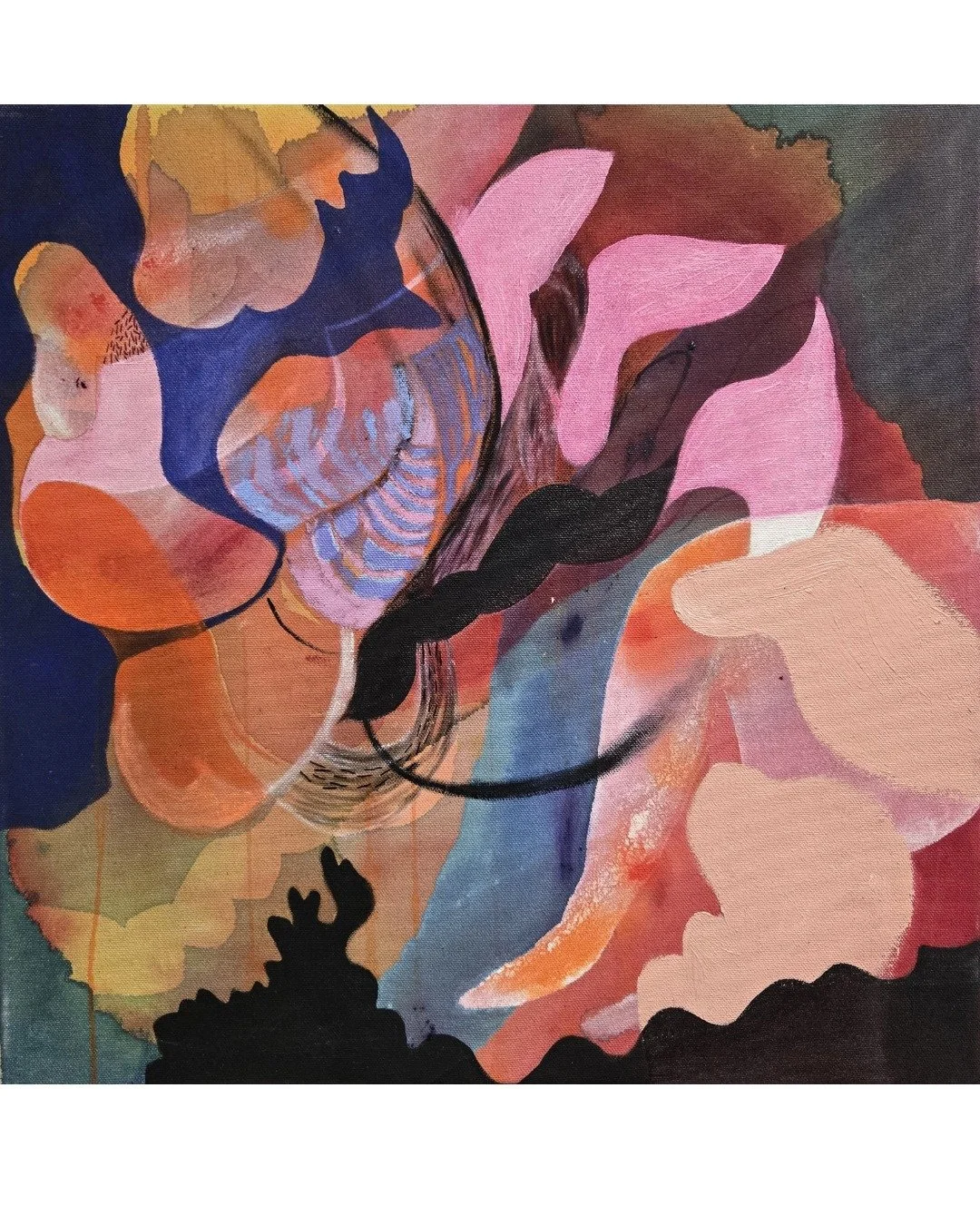 Good Grief
2025
Watercolour, pigment, acrylic paint, oil paint and thread on unprimed canvas.
45x45cm