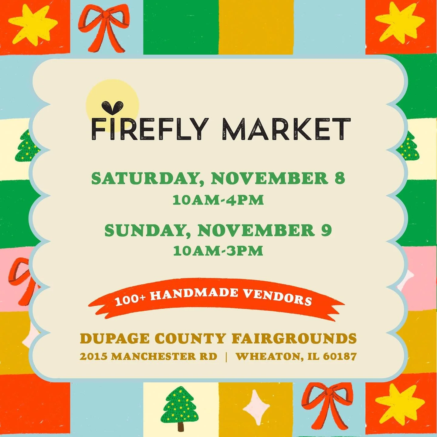 GUESS WHAT. We are able to be in person with all of our goodies at ONE market this year &amp; it is FIREFLY MARKET! Please mark your calendars for Nov 8 &amp; 9 &amp; come see us &amp; so many amazing, talented vendors at the DuPage County Fairground