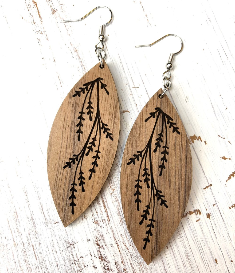 Patsy Wooden Dangle Earrings, Lightweight Natural Wood