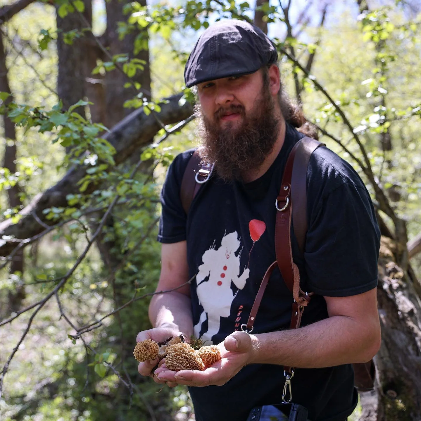 Photographer foraging mushrooms