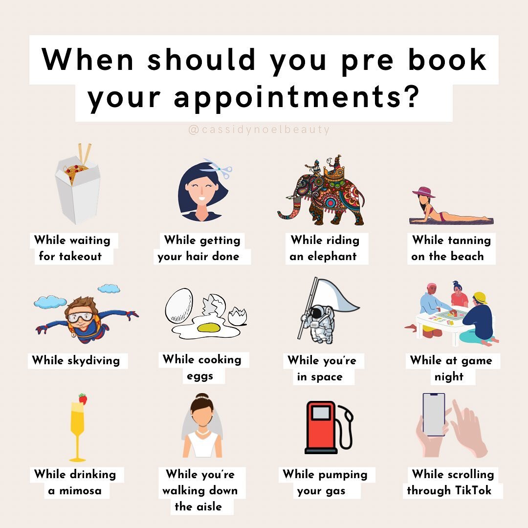 🌟the answer is ALWAYS!🌟
Pre booking in advance is so important because you get &ldquo;first dibs&rdquo; on the appointment times that work best for you and your schedule. It&rsquo;s also one less appointment to schedule and worry about ♡

&bull;
&b