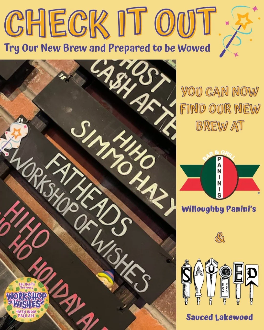 Good news, Fat Head's WOW Ale fans! 🎉

Panini&rsquo;s Bar &amp; Grill in Willoughby and Sauced Lakewood have officially tapped their kegs.

Stop by and enjoy a pint! 🍺