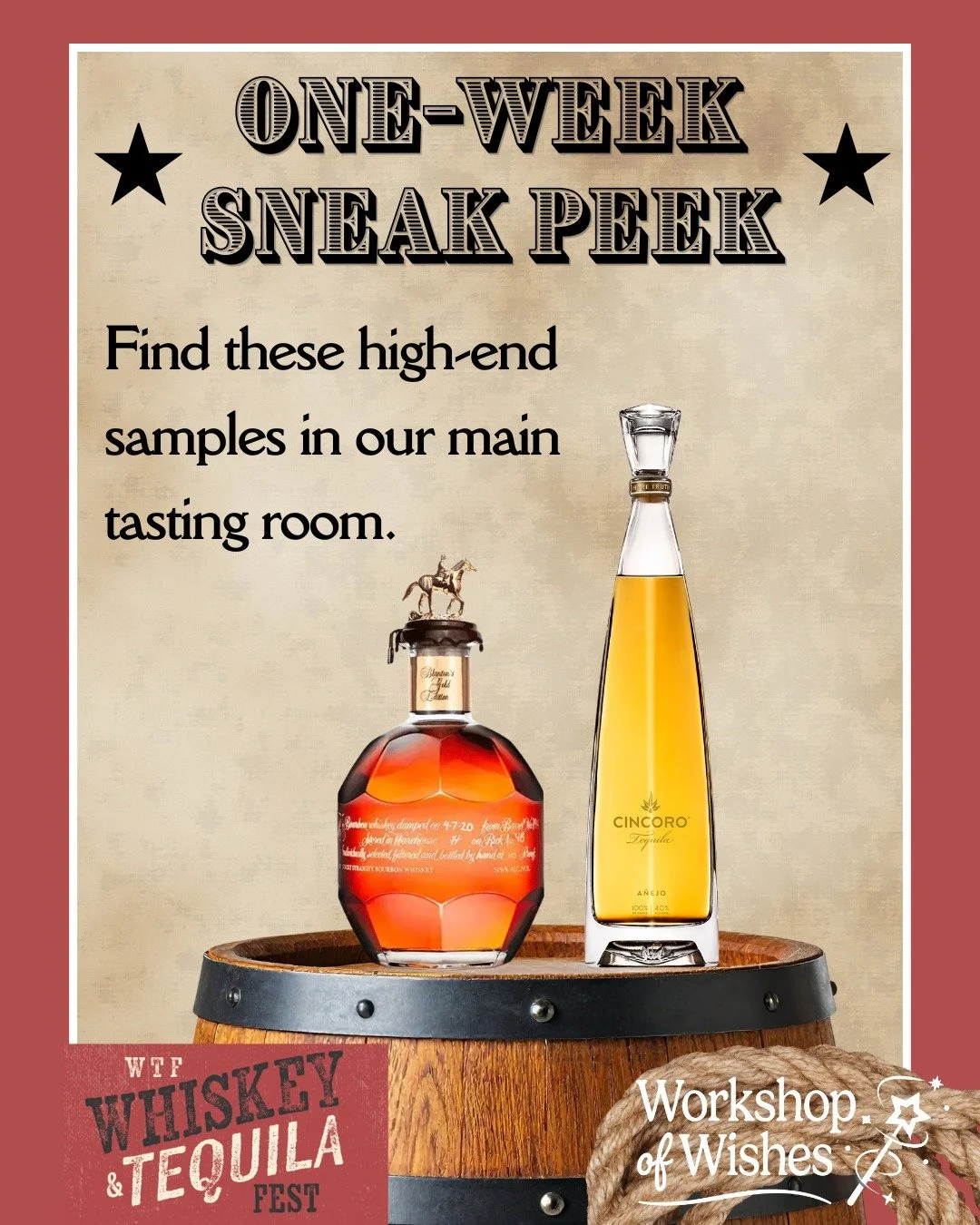 ✨ Here&rsquo;s our One-Week Sneak Peek look at few bottles available in our main tasting room at Whiskey &amp; Tequila Fest! 🥃

Which high-end sample are you looking forward to trying? 🤠

🎟️ Tickets close Thursday night! Make sure to secure your s