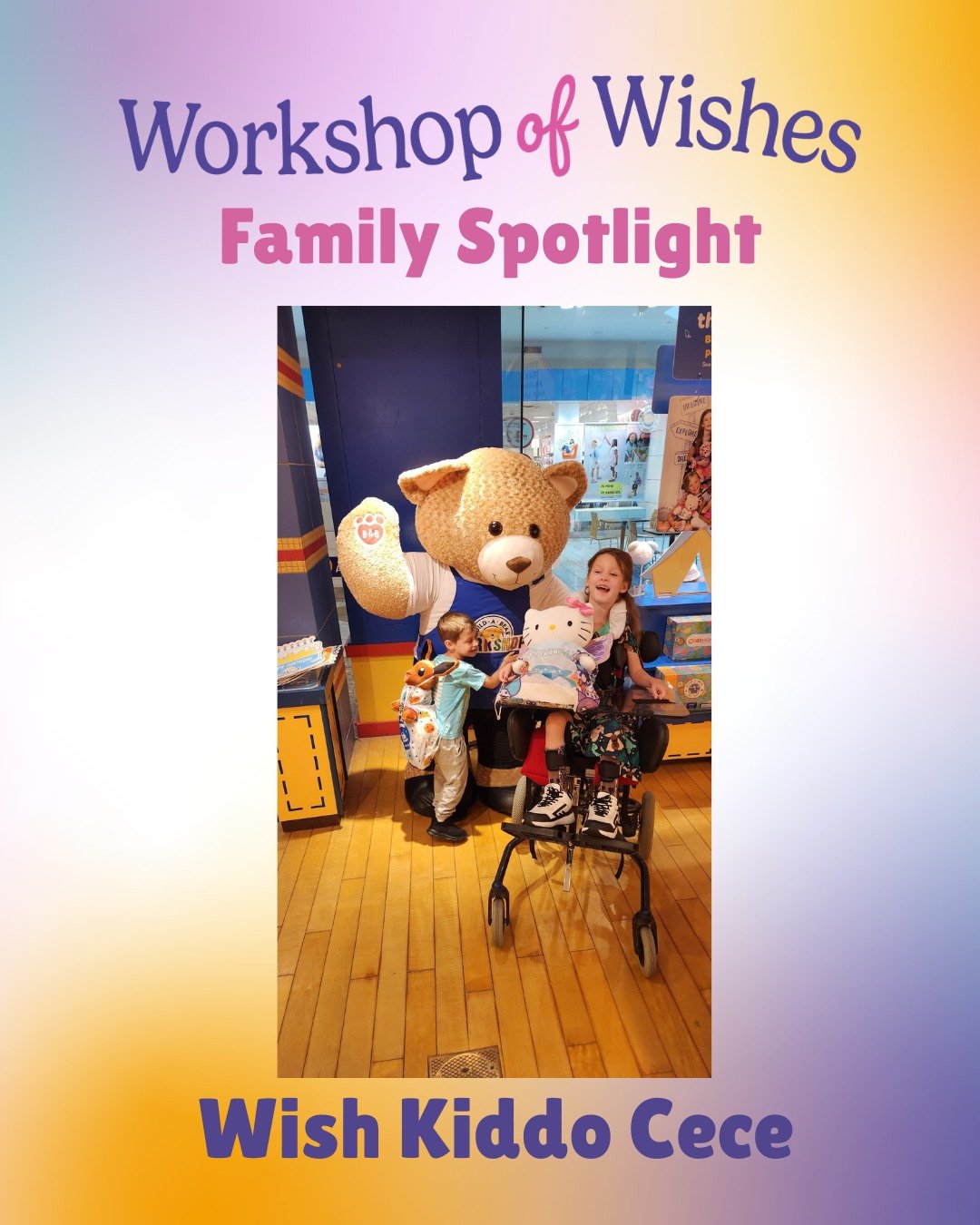 WOW Family Spotlight! ✨

We've been asking our wish families what being a part of Workshop of Wishes means to them. 💜

⭐ "Workshop of Wishes means the world to my family. They give our family glimmers of normalcy, an opportunity for our kids to