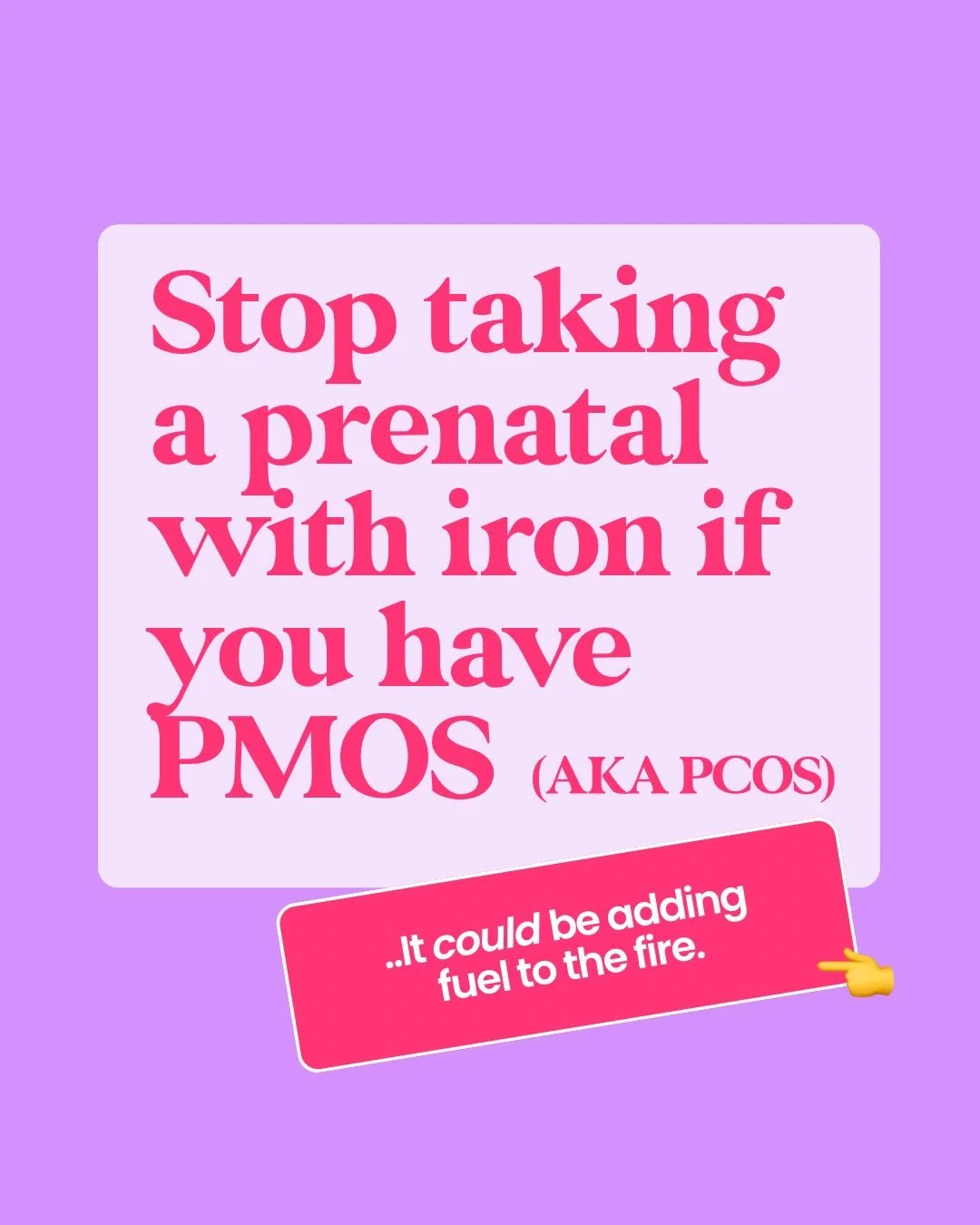 One of the biggest supplement mistakes I see women with PMOS (formerly PCOS) make when trying to conceive? 👀

Blindly taking a prenatal with iron &ldquo;just because.&rdquo;

Many women with PMOS actually don&rsquo;t lose much blood each month due t