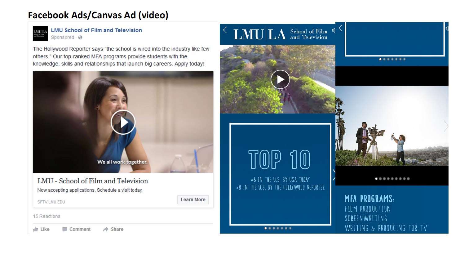 Designed & launched comprehensive marketing campaign for SFTV graduate programs focused on brand messaging “Small School, Big Launching Pad.” Digital marketing ads, print, and NPR.