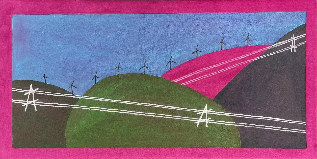 Victoria Naboka - "Charged Horizon" - 	Acrylic, Velvet, upcyckled frame- 27cm x 57cm - $370