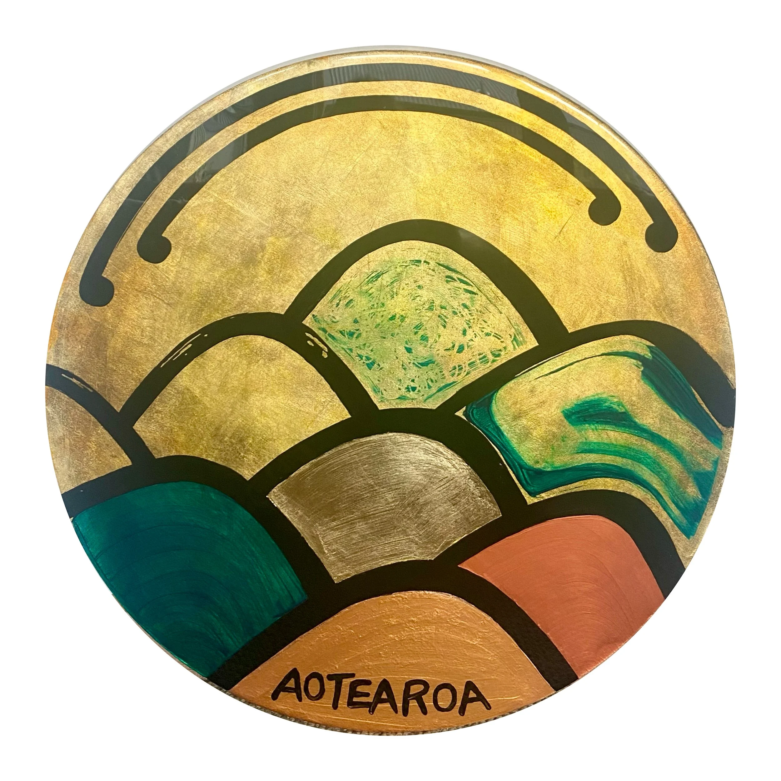 Annette Sheridan - Home - Resin, Acrylic, Ink, Gold Leaf on Wooden Panel - 60cm round - $650