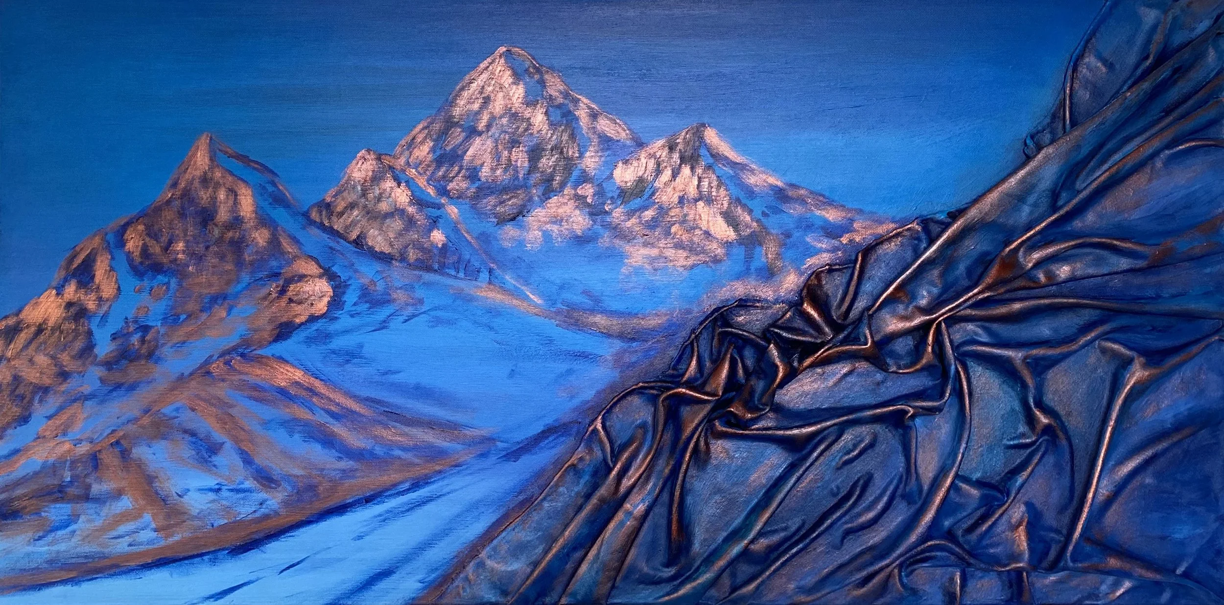 Karina Fay - "Into the wonder" - Acrylic and Material on Canvas - 1m x 50cm - $750