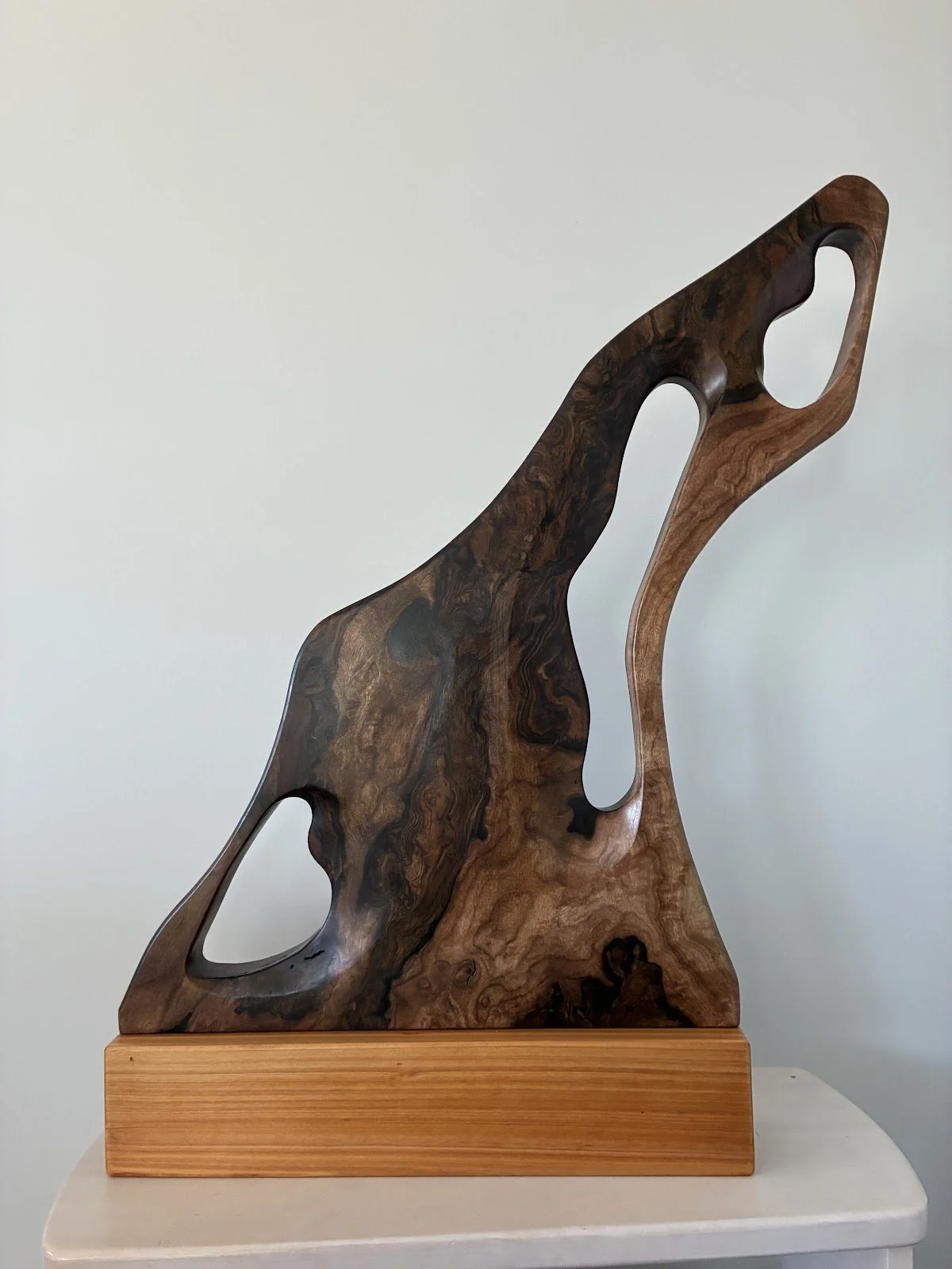 Murray Sheppard - "Leaning Rock" - Walnut on  macrocarpa with epoxy fillings - 77cm x 50cm x 10cm deep - $1050