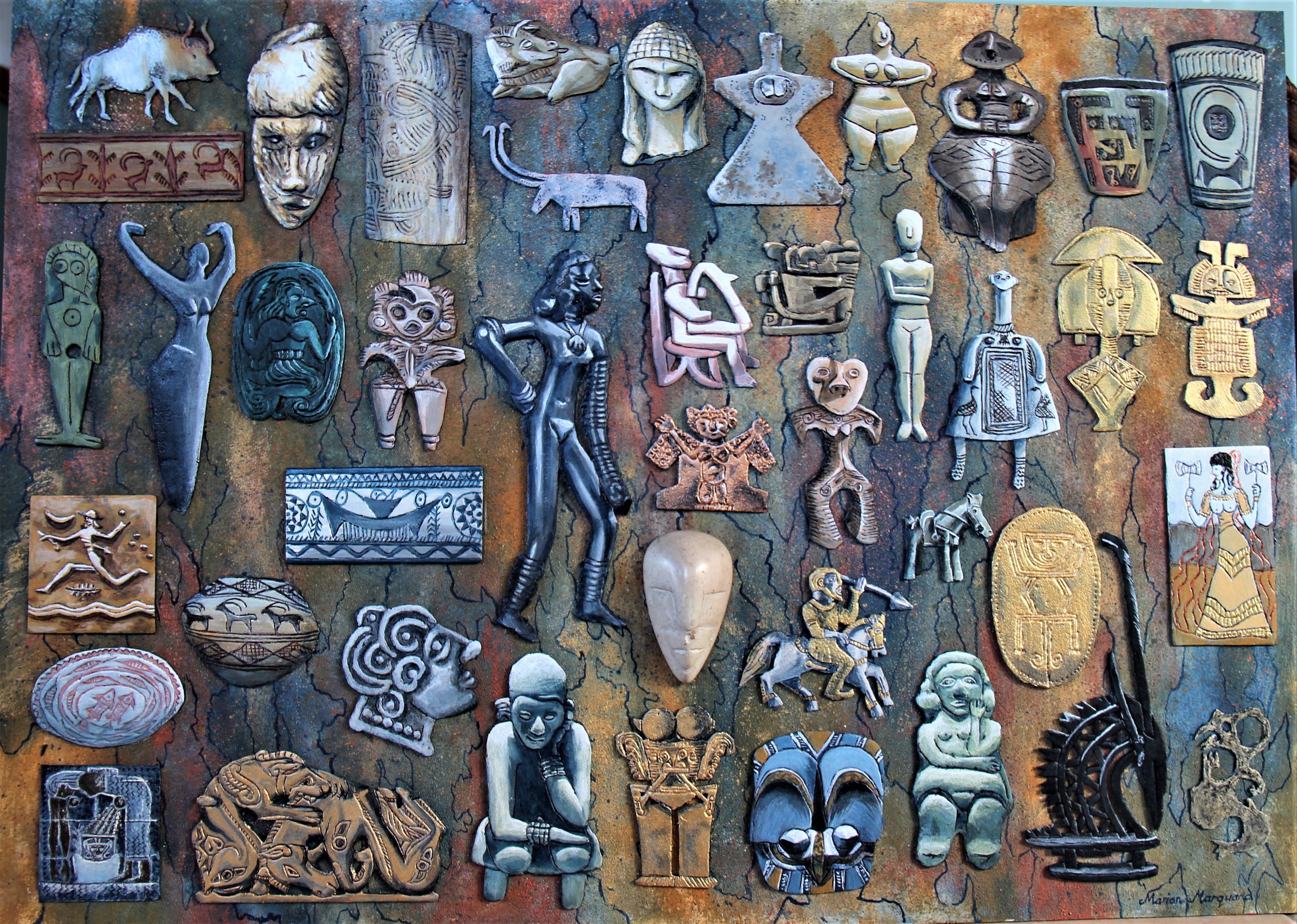 Marion Marquand - "Which Art is Modern" - Mixed Media on Board - 100 x 74cm - Which Art is Modern?
An Art Lecturer once told me that abstract art was invented by white male artists in the 19th century. However I have seen the most remarkably contempo