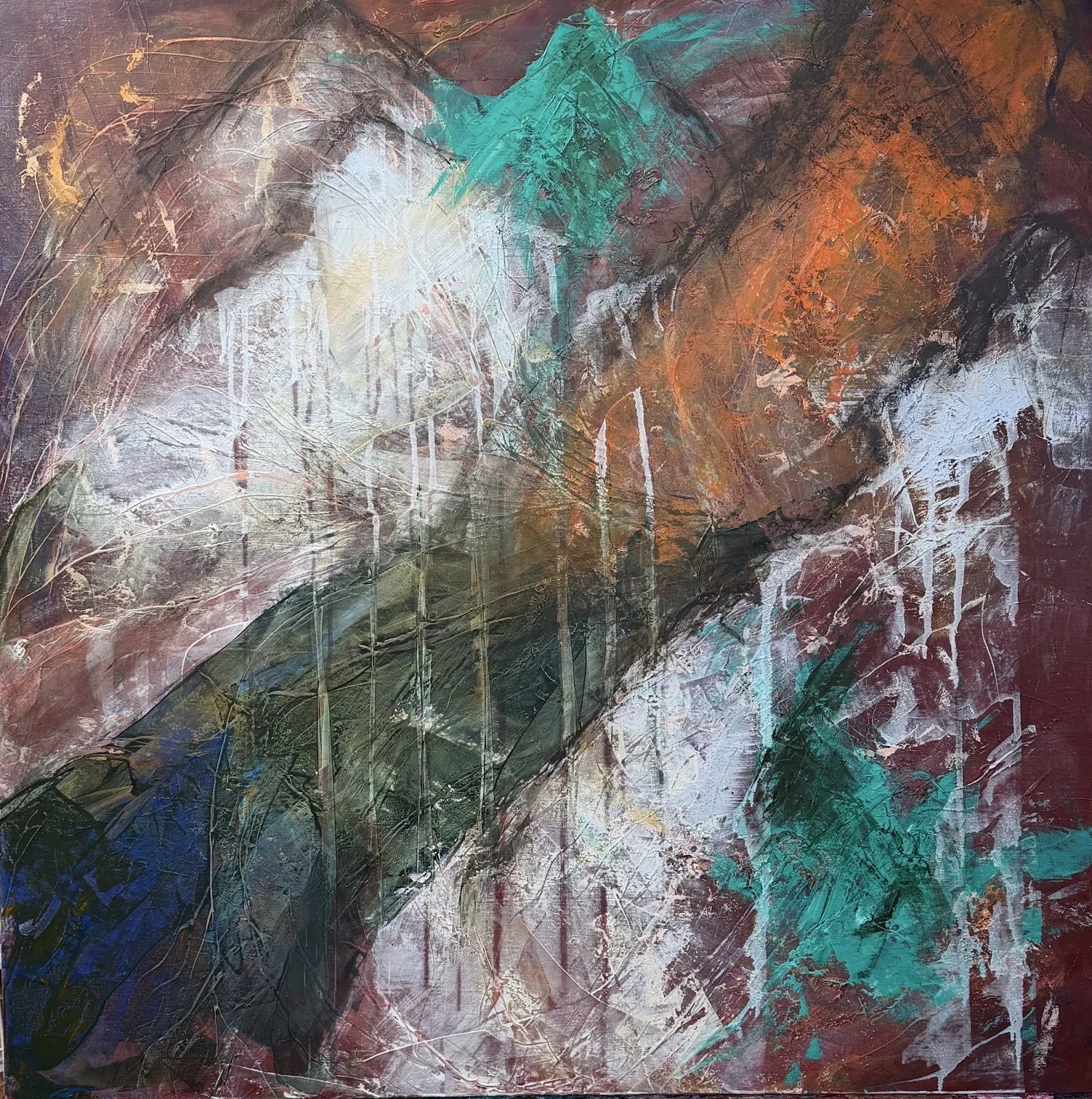 Maryanne Marlow - "Mountain Paths" - Oil on Canvas - 100cm x 100cm - $750