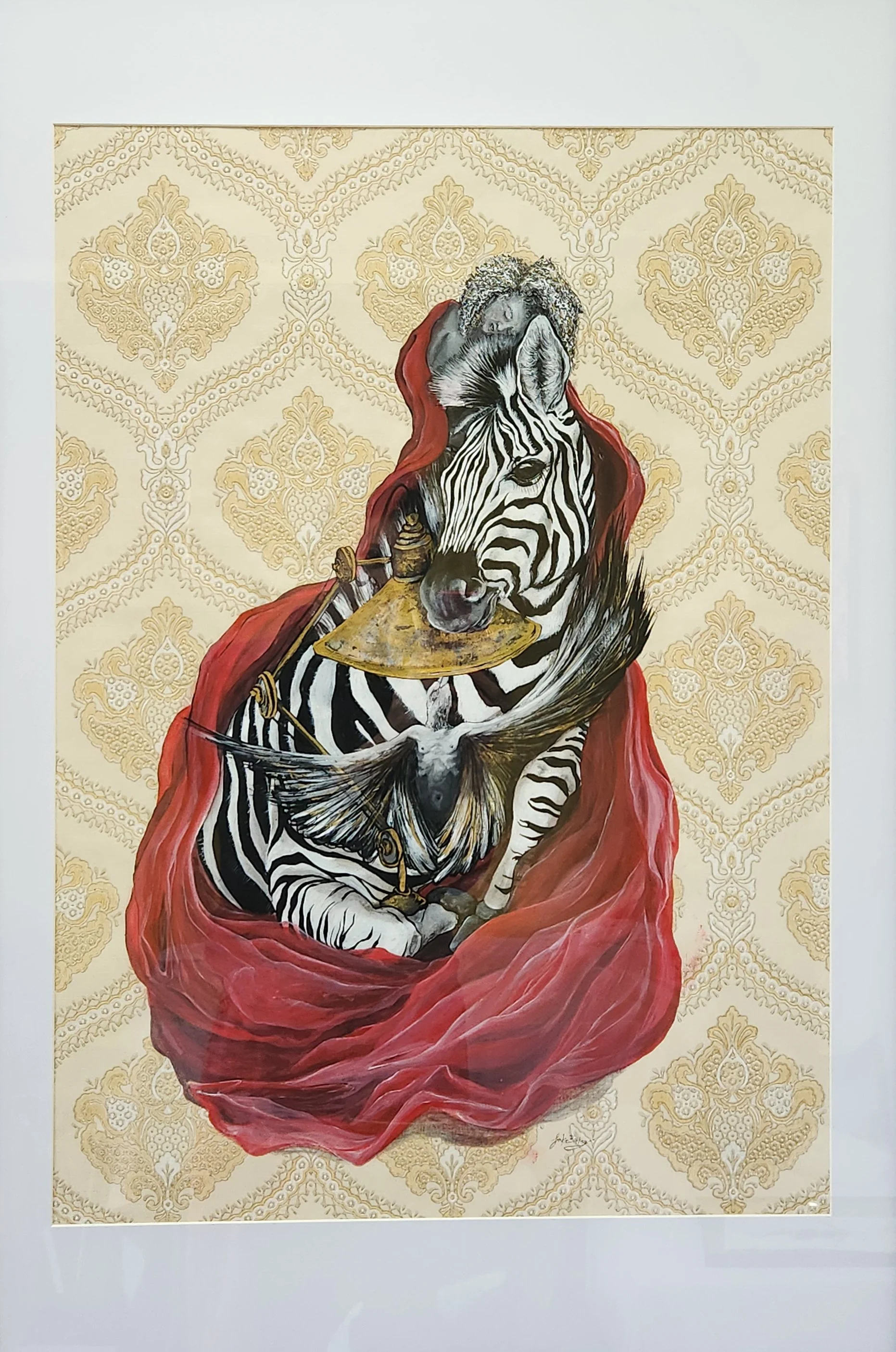 Frankie Bakker - "Zebra Embrace" - Acrylic on wallpaper - 93cm x 62.5cm - $3600
