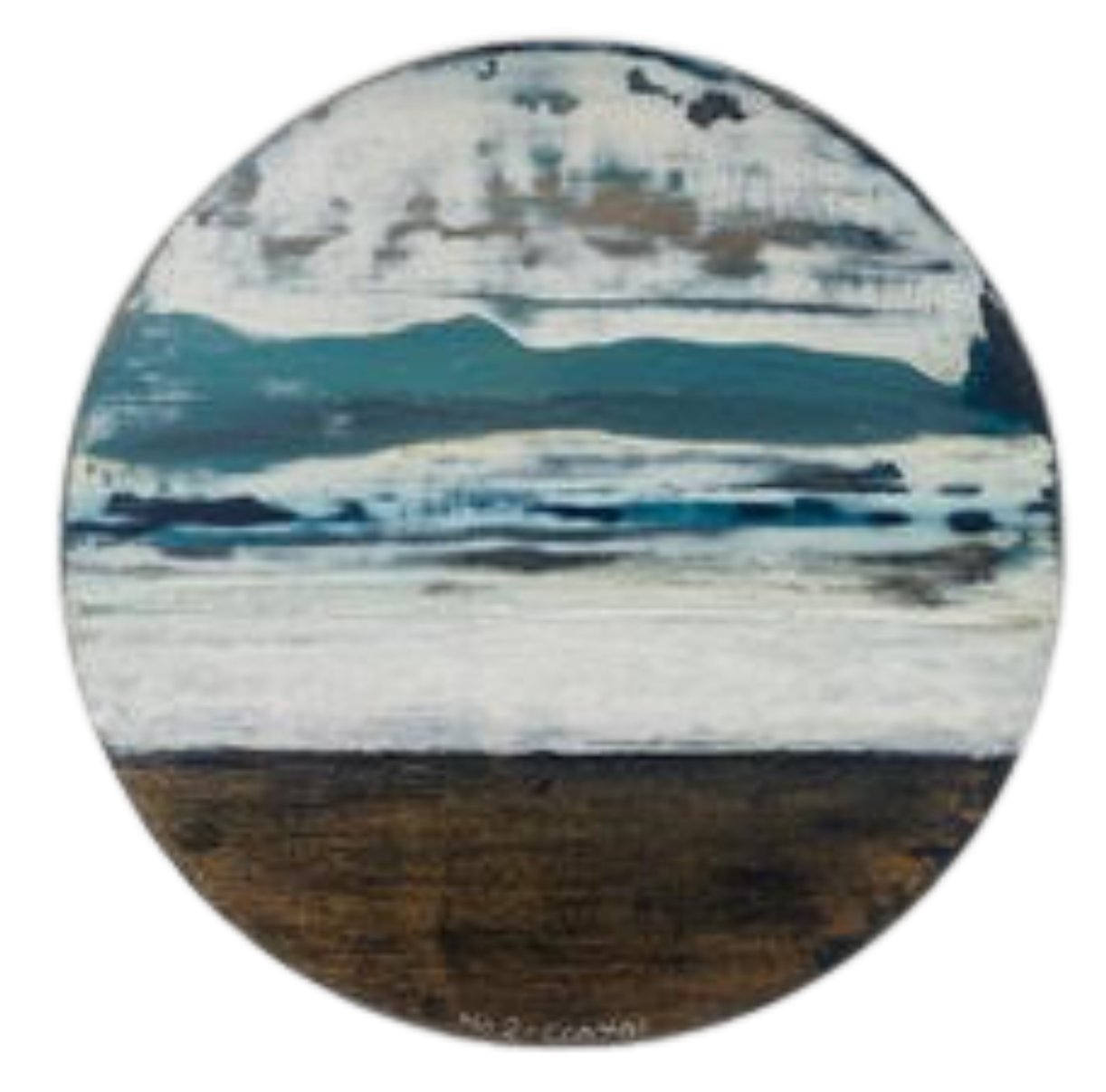 Annette Sheridan - Coastal - 2025 - Acrylic, gold leaf, pastel on wooden board - 400 mm round - $300