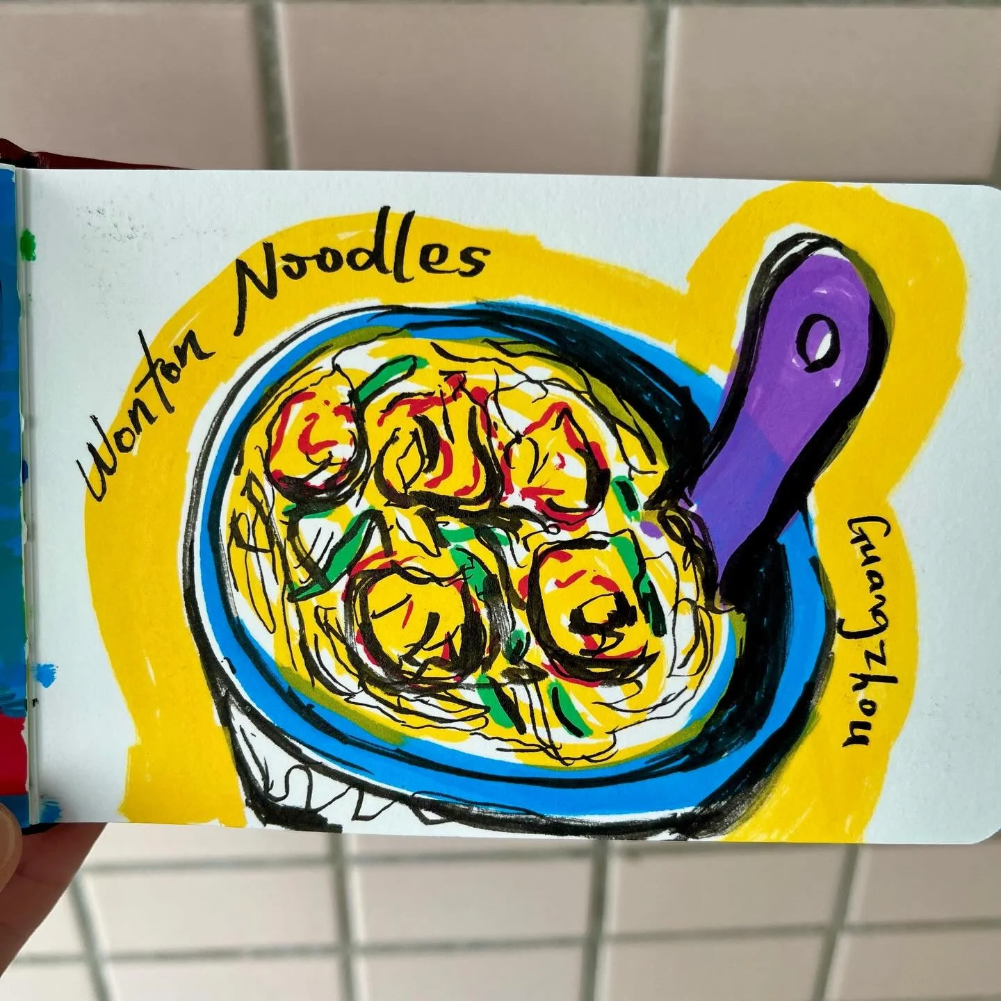 Wonton noodles 🥟🍜 Guangzhou 
Wontons were filled with pork and shrimp, with a thin wrapping. All made fresh to order. The noodles were springy and broth tying all the textures together perfectly 👌🏻😋

#foodillustrator #foodart #travelart #wontonn
