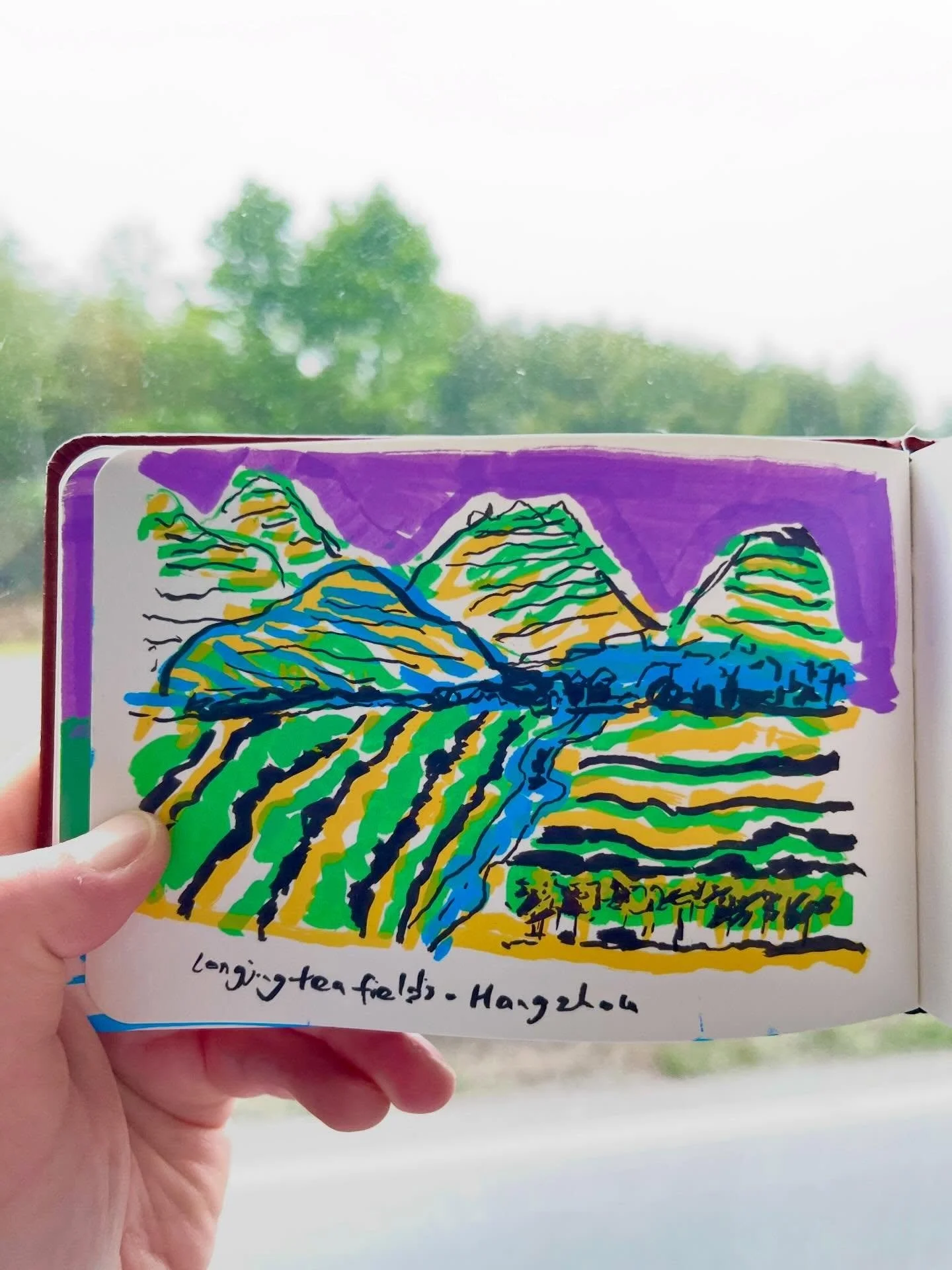 Longjing tea fields in Hangzhou 🍵🍃

#pleinapril #travelsketch #travelsketchbook #asianartist #urbansketch