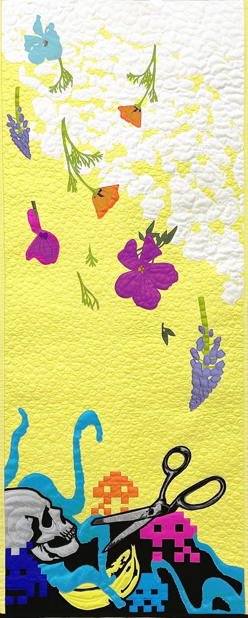 Amy Ahlstrom, Dawn Chorus, silk and cotton quilt (partial view)