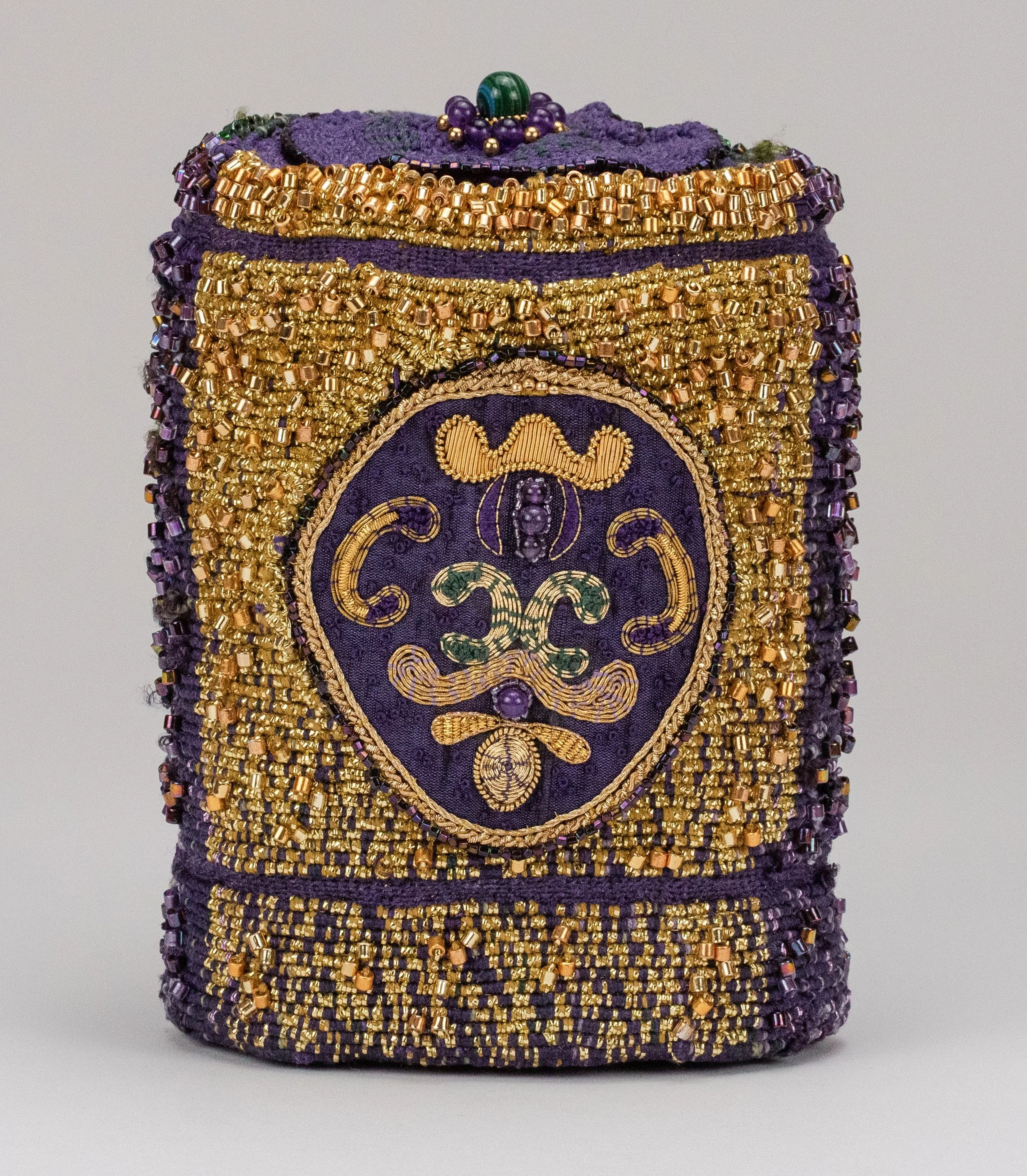 Rosalie Kessing, Alchemy 1, basketry, silk, metal, embroidery, 6x6x5"