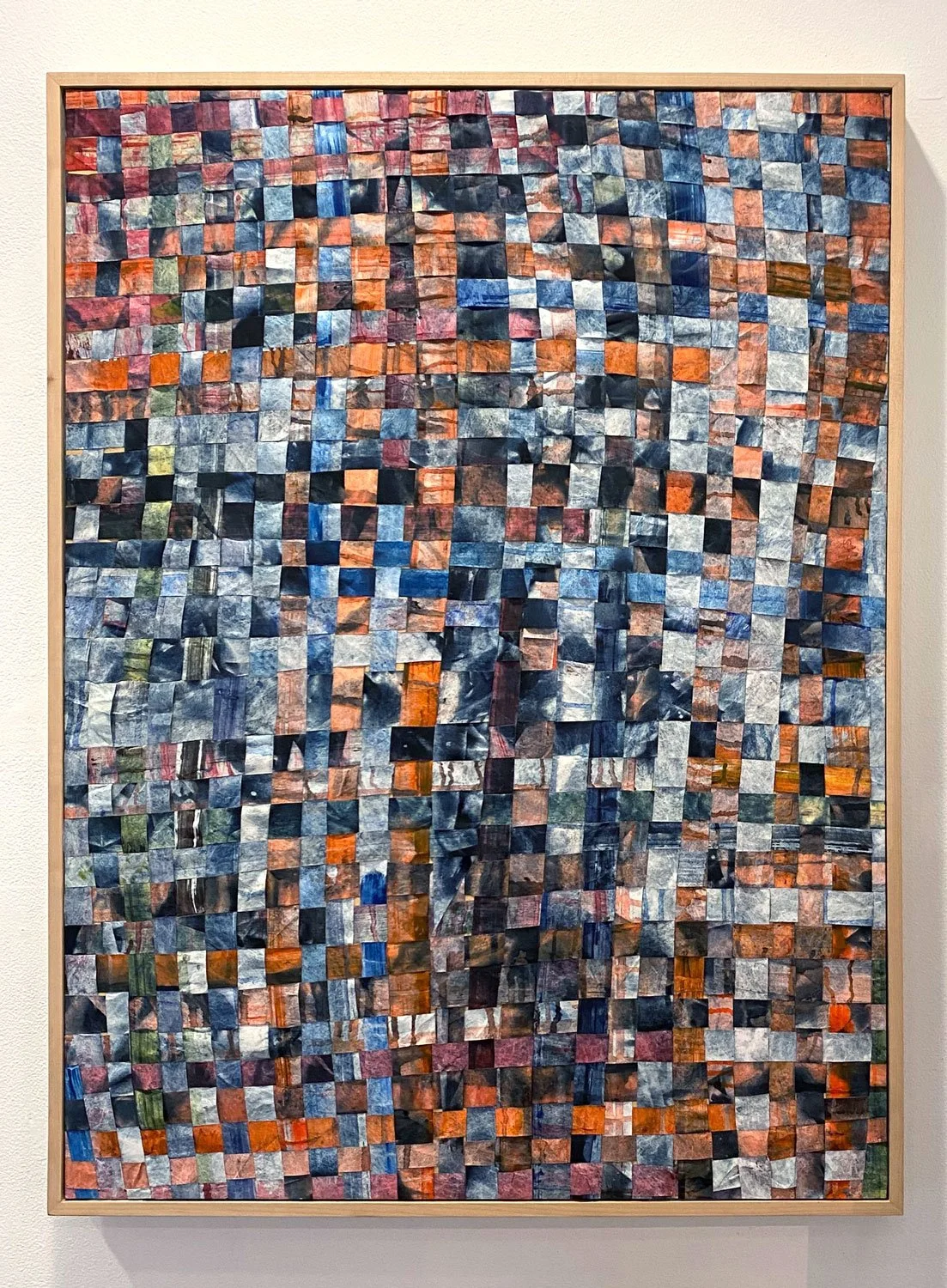 Lea Feinstein, Indigo Rivers, indigo and
acrylic on woven tyvek strips, mounted on birch panel, 41x31x2”