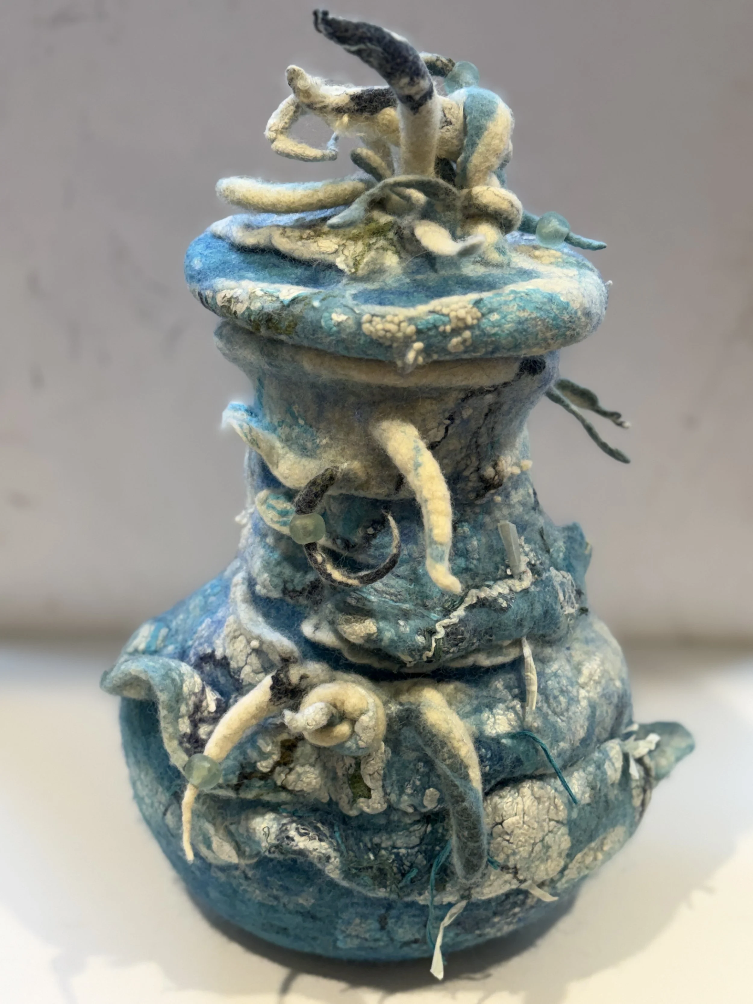 Beth Marx, Ocean Urn, wet felting, 25x12"