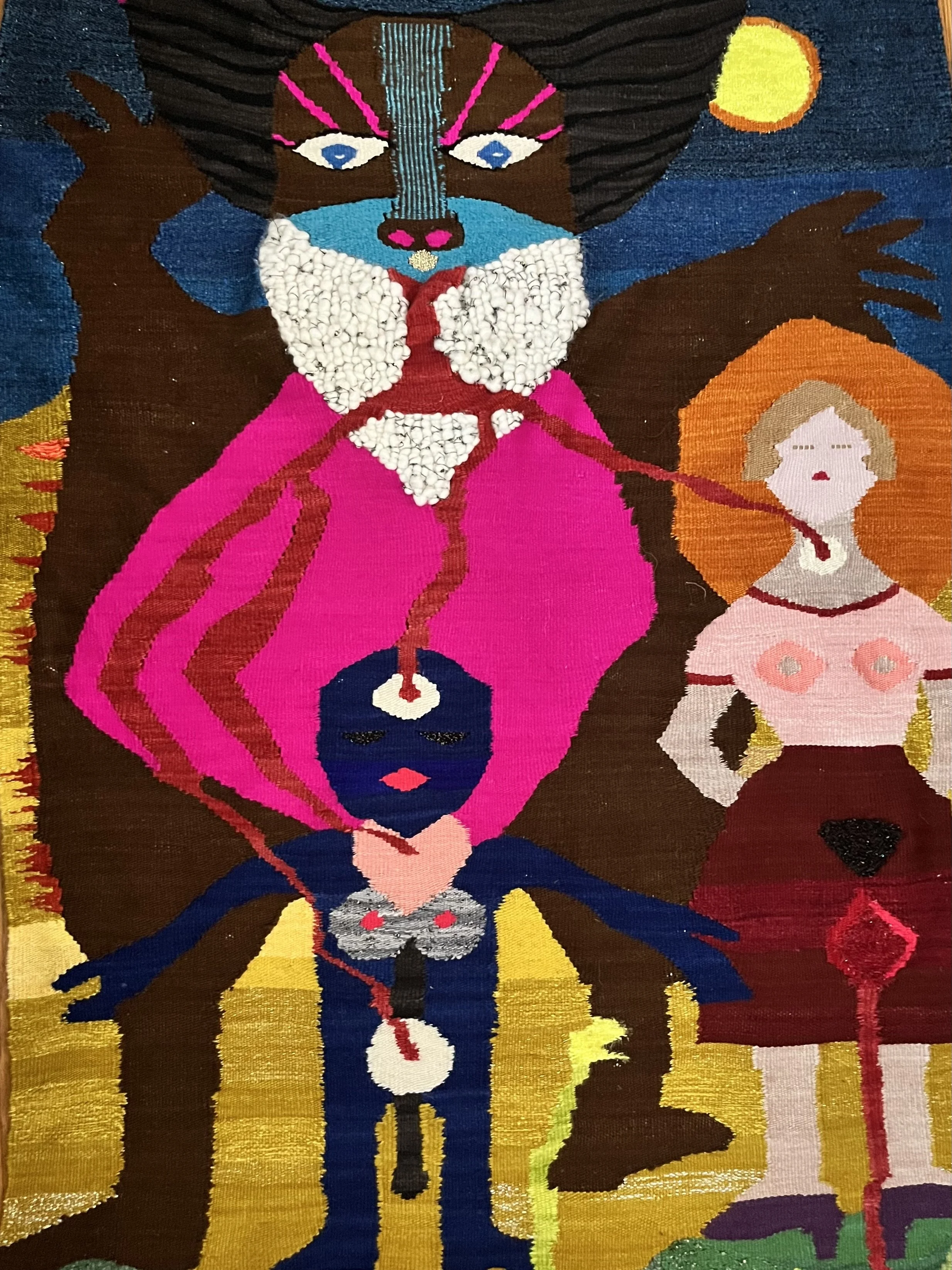 Molly Cleator, Spring Sweater Set, linen,
wool, acrylic, and metallic weaving,  54x35.5” 