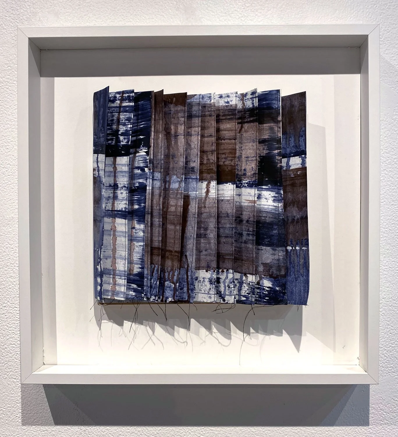 Lea Feinstein, Stormswept, acrylic on tyvek, cotton thread, on birch panel, 20x20x2"