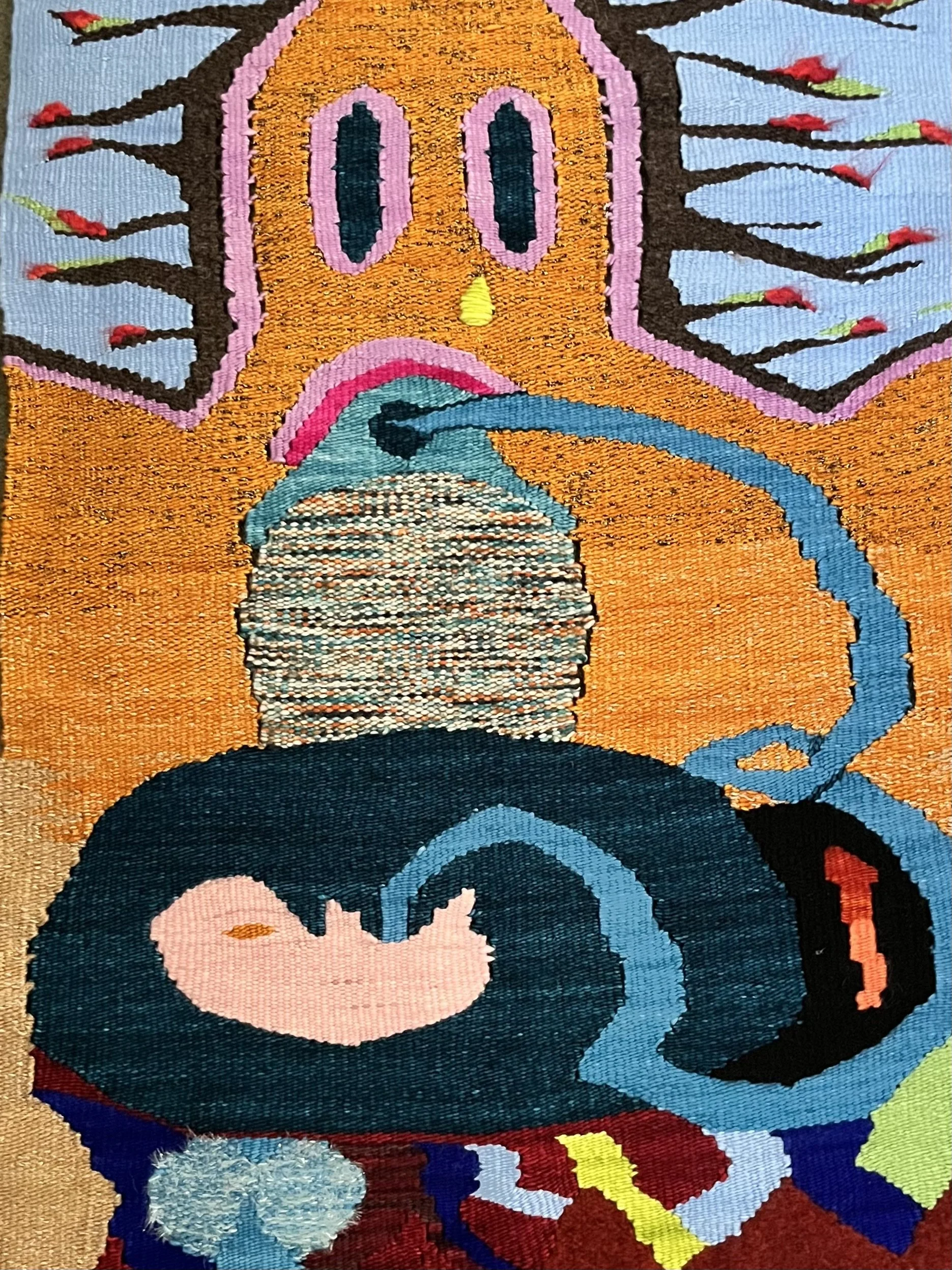 Molly Cleator, Tears of the Trees,  linen,
wool, and acrylic weaving, 40.5x23.5”