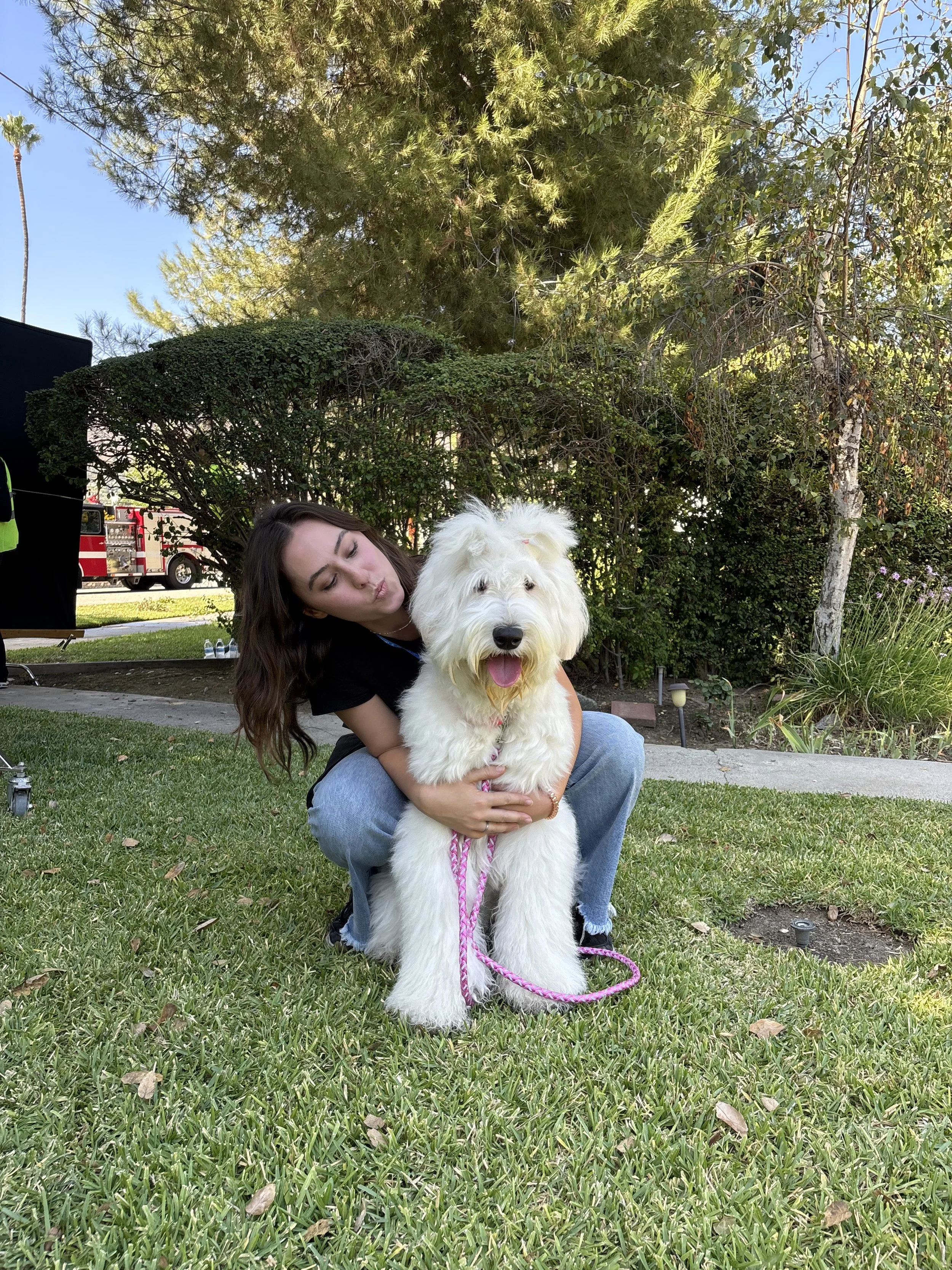 Pepper on set for commercial 
Insta: pinkpepperclub