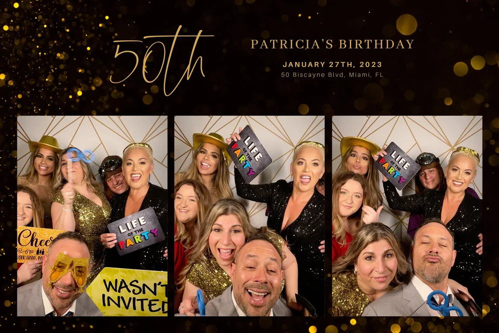 Guests with custom photo prints at Miami milestone birthday party