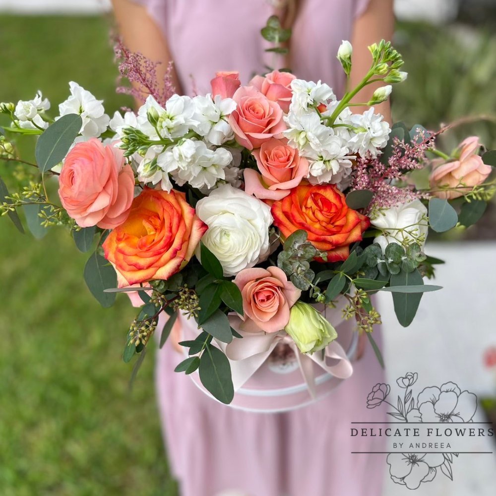 Grace & Beauty flower arrangement with roses, ranunculus, and snapdragons by Delicate Flowers by Andreea