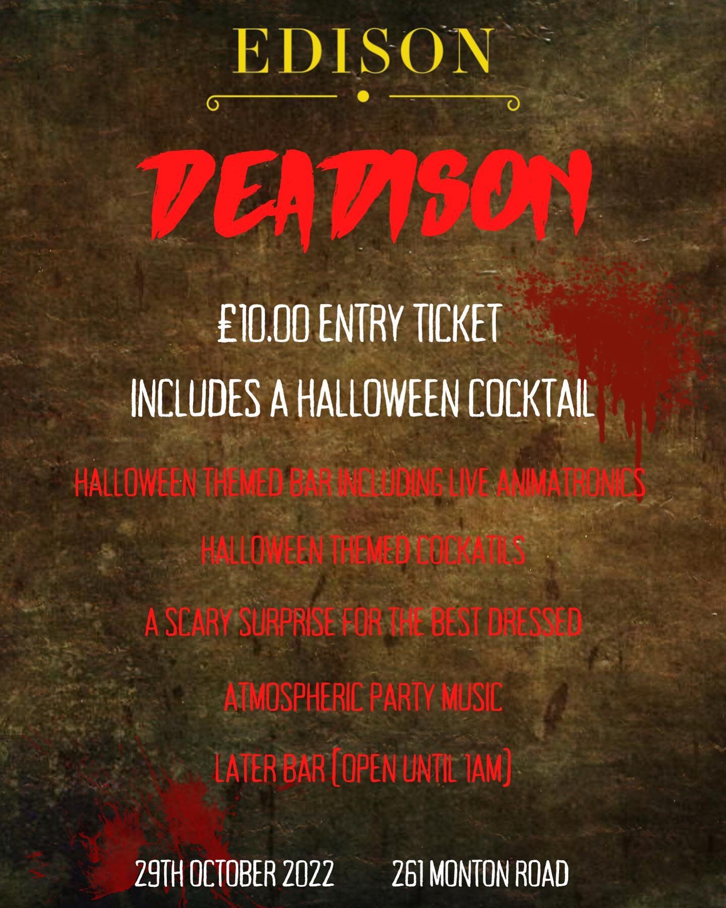 DEADISON RETURNS! 👻
Tickets for our Halloween event will be on sale next week! Last year was amazing and tickets sold out within 48 hours🤩
Make sure you don’t miss this one! Each ticket comes with a free spooky cocktail and the bar will be