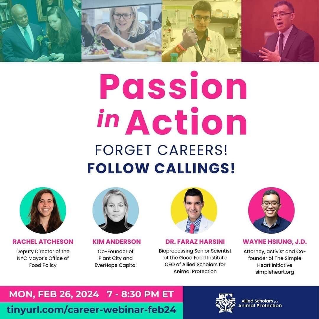 This is happening Monday 2/26/24! Hear from these amazing panelists about careers helping animals! #animals #careers #vegan #environment #health #plantbased