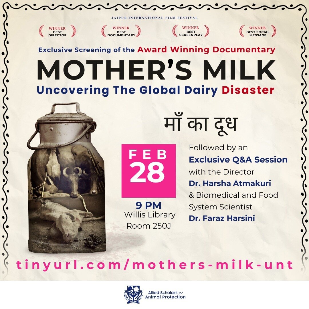 Please join us for an exclusive screening of Mother's Milk at 9pm in Willis Library 250J!

This is a new documentary covering the global dairy disaster.

#dairyisscary #animal #farm