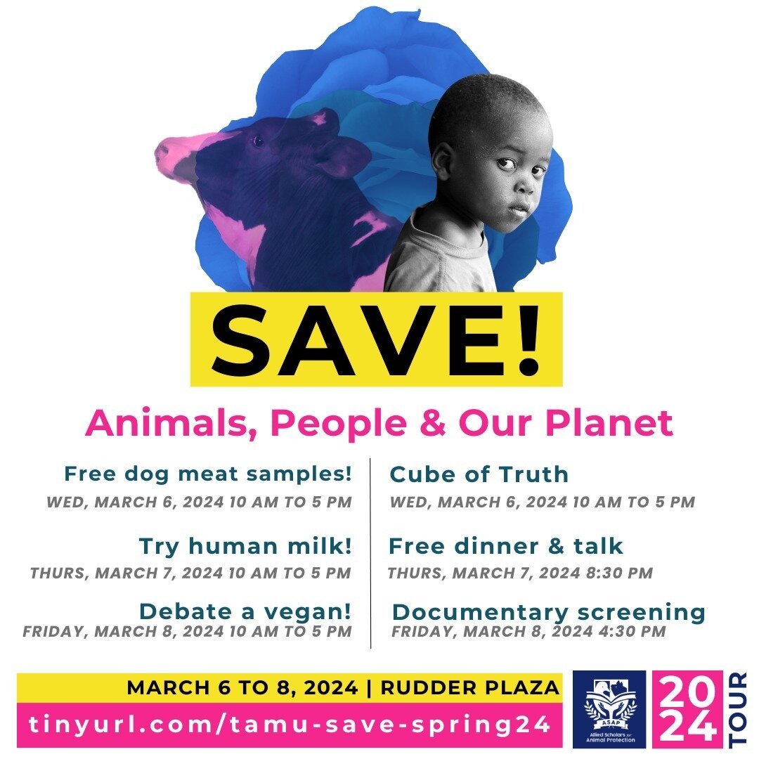 We're SAVING animals, environment, and people next week at Texas A&amp;M!

Come join us at Rudder Plaza.

Thanks to @elwoodsorganicdog for the organic dog meat, to @joey_carbstrong for the HuMilk, @nataliefultonofficial for being there, and to @anony