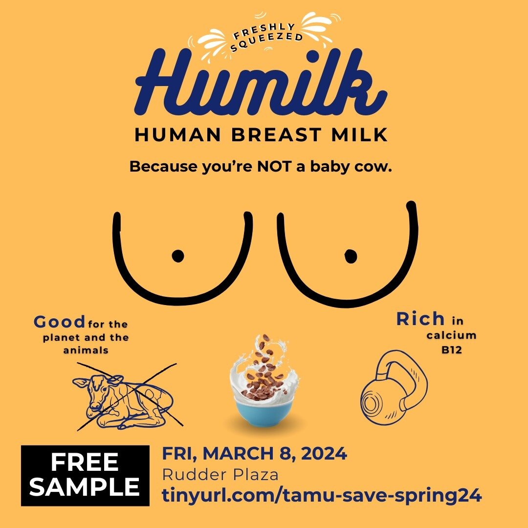 Why have milk from a different species, when you can have milk from your own!

Introducing HuMilk.

From Humans. For Humans.

At Military Walk on March 7, 2024.

@nataliefultonofficial @dr_faraz_harsini @alliedscholars
