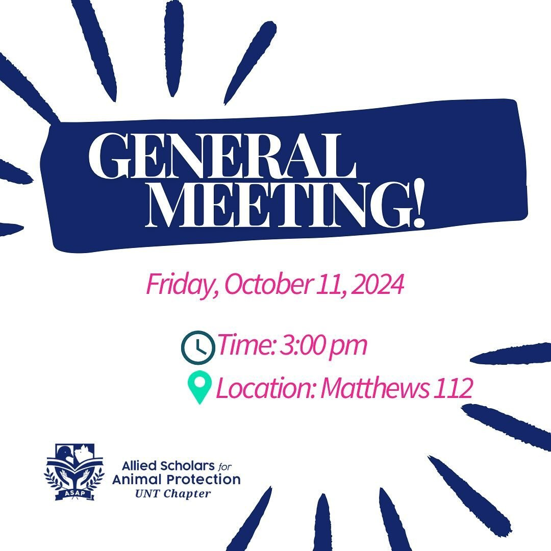 Join us in our meeting this Friday! We will have a UNT professor in Philosophy and Religion come inform us about Jainism and the certificate program that she is working on!

#unt #animalrescue #asap