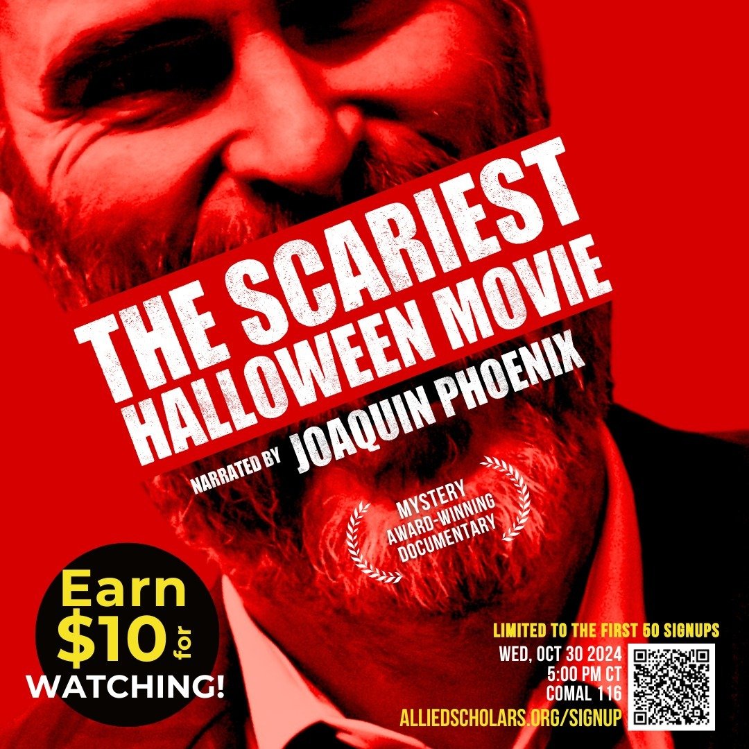 A mystery movie you get PAID to watch?!😨 💵 Join us in Comal 116 on Wednesday, Oct. 30th @ 5PM!!